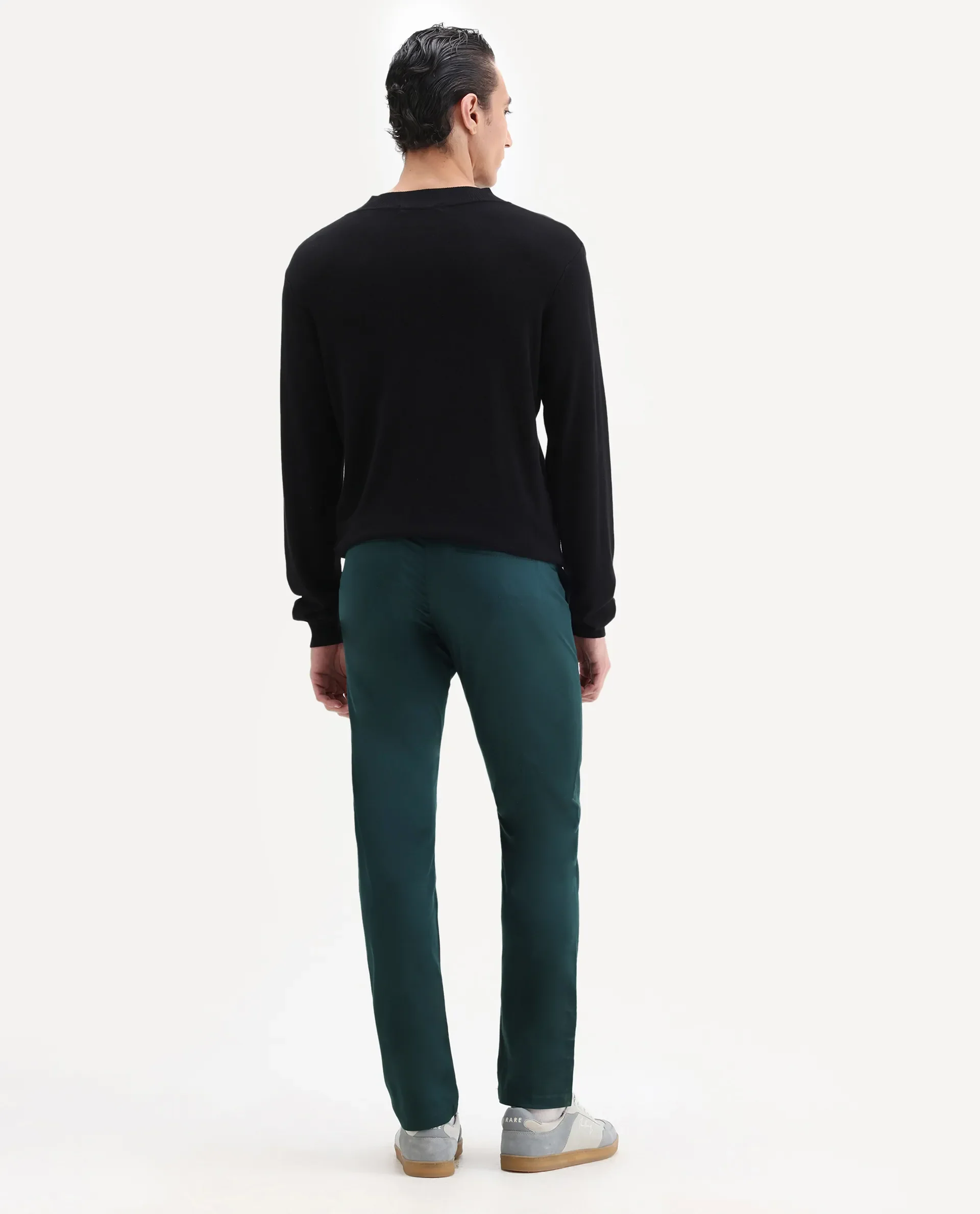 Rare Rabbit Men's Daron Petrol Cotton Plain Regular Fit Trouser - Image 8