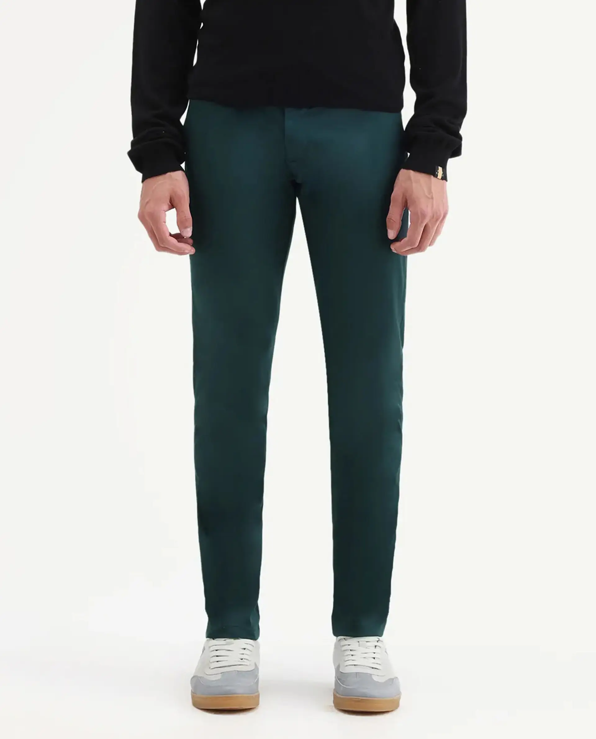Rare Rabbit Men's Daron Petrol Cotton Plain Regular Fit Trouser - Image 9