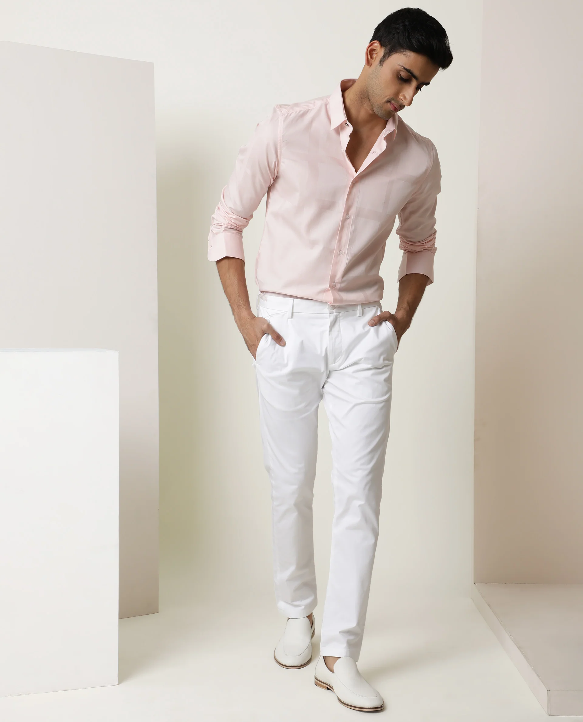 Rare Rabbit Men's Daron White Cotton Plain Regular Fit Trouser - Image 2