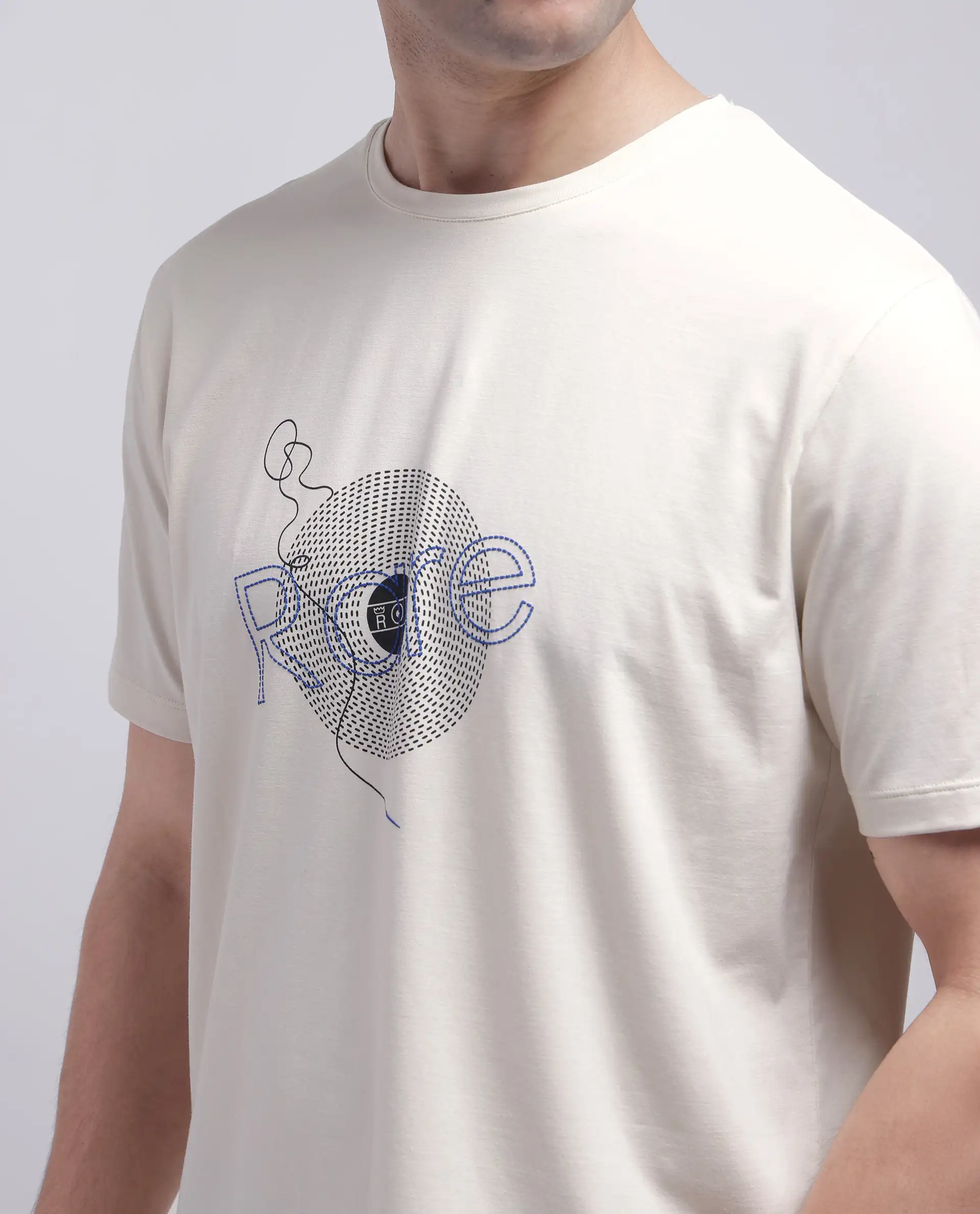 Rare Rabbit Men's Dart Beige Cotton Blend Graphic Print Regular Fit Half Sleeve Crew Neck T-Shirt - Image 3