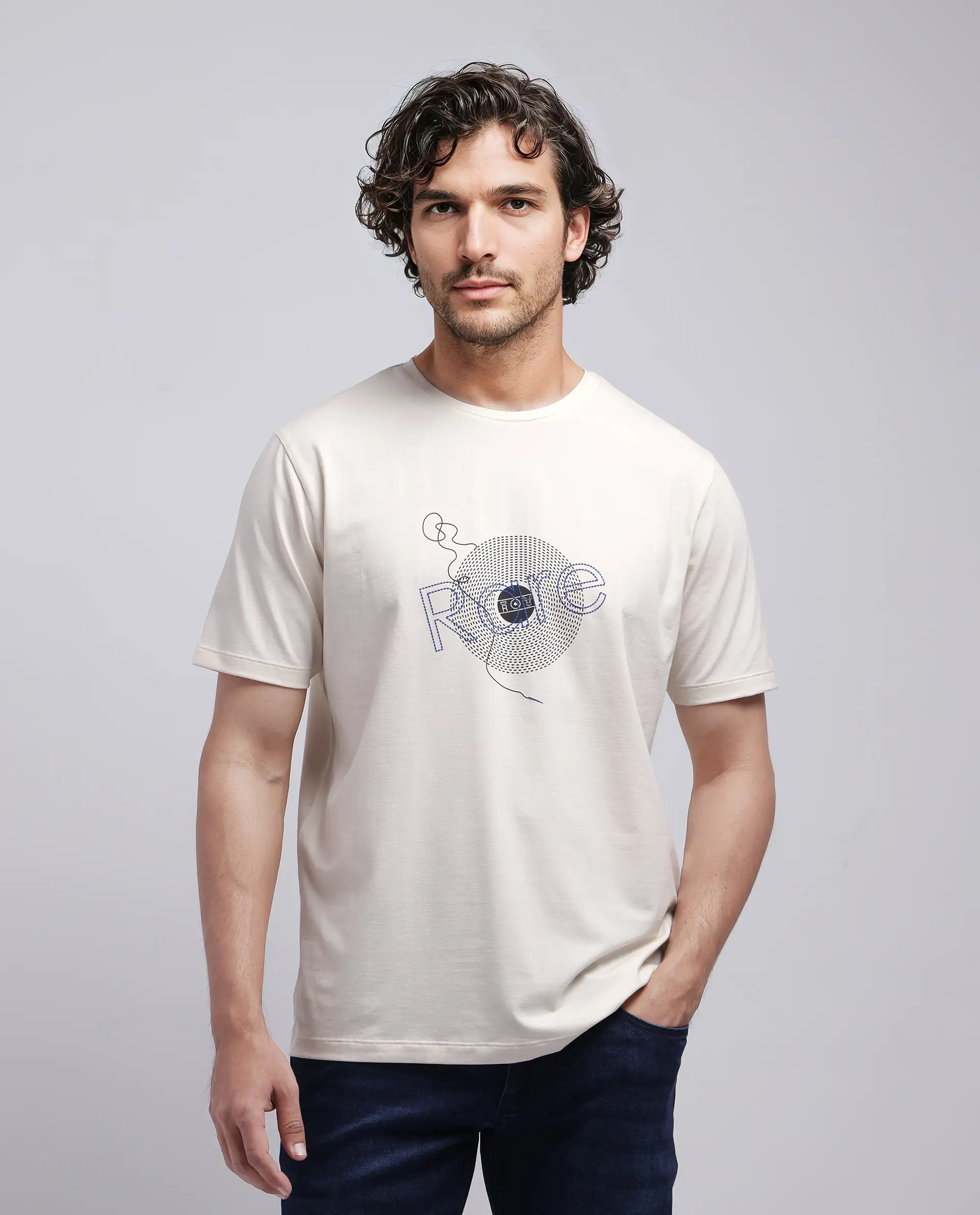 Rare Rabbit Men's Dart Beige Cotton Blend Graphic Print Regular Fit Half Sleeve Crew Neck T-Shirt - Image 5