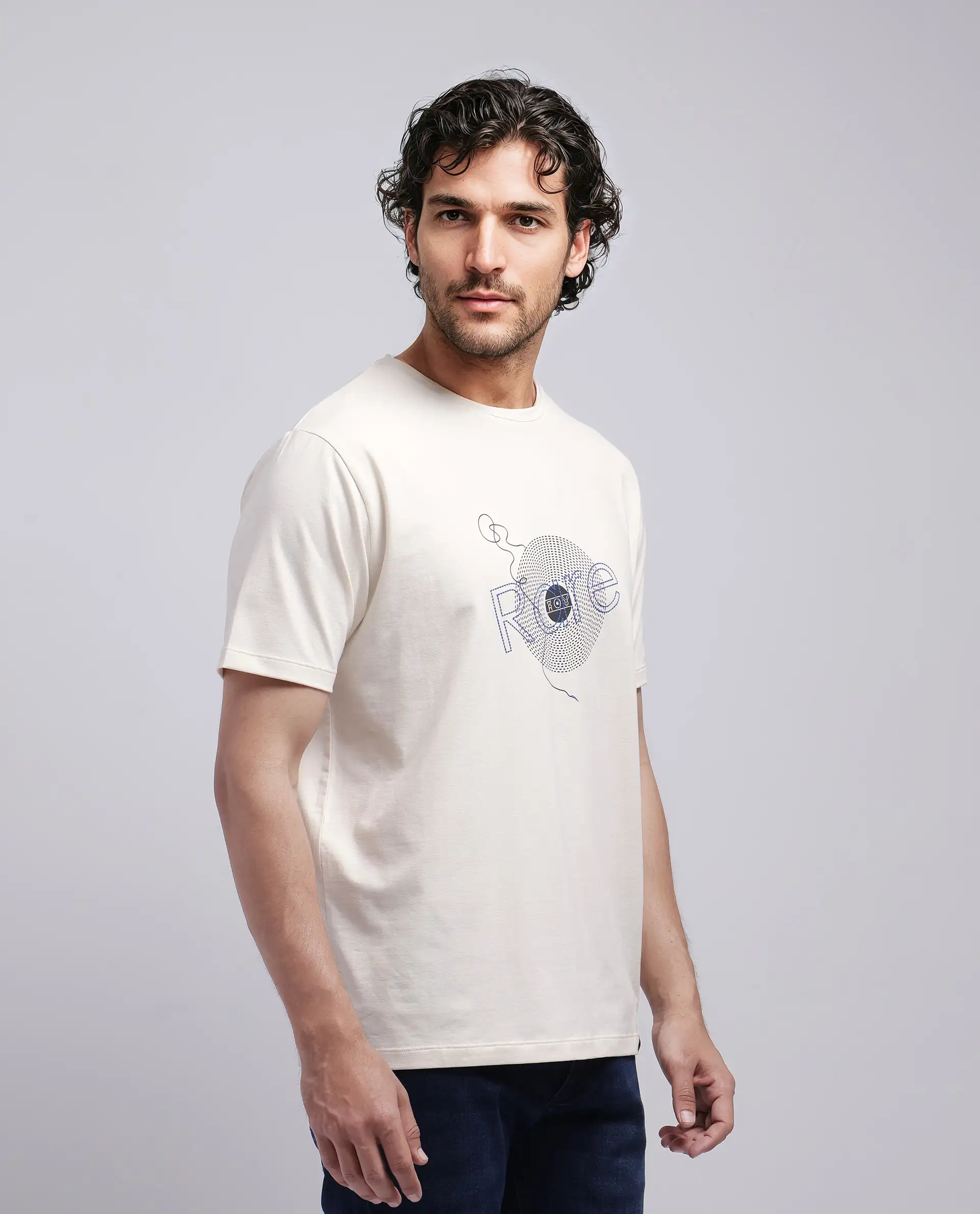 Rare Rabbit Men's Dart Beige Cotton Blend Graphic Print Regular Fit Half Sleeve Crew Neck T-Shirt - Image 7