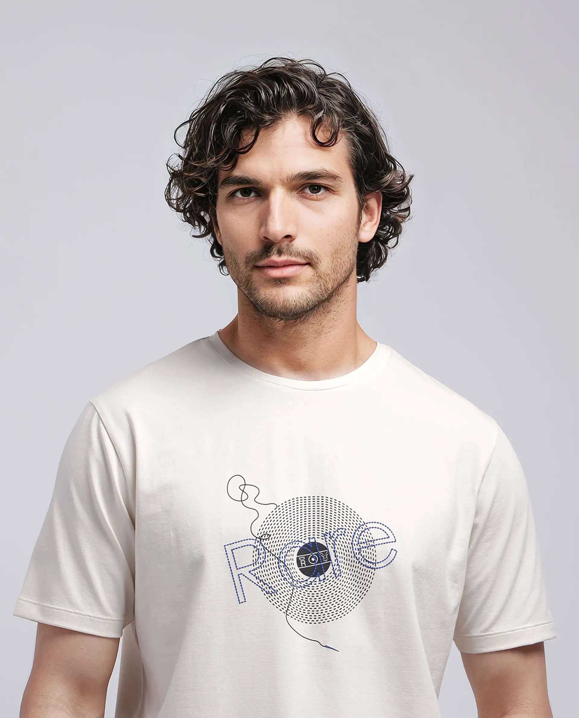 Rare Rabbit Men's Dart Beige Cotton Blend Graphic Print Regular Fit Half Sleeve Crew Neck T-Shirt - Image 8