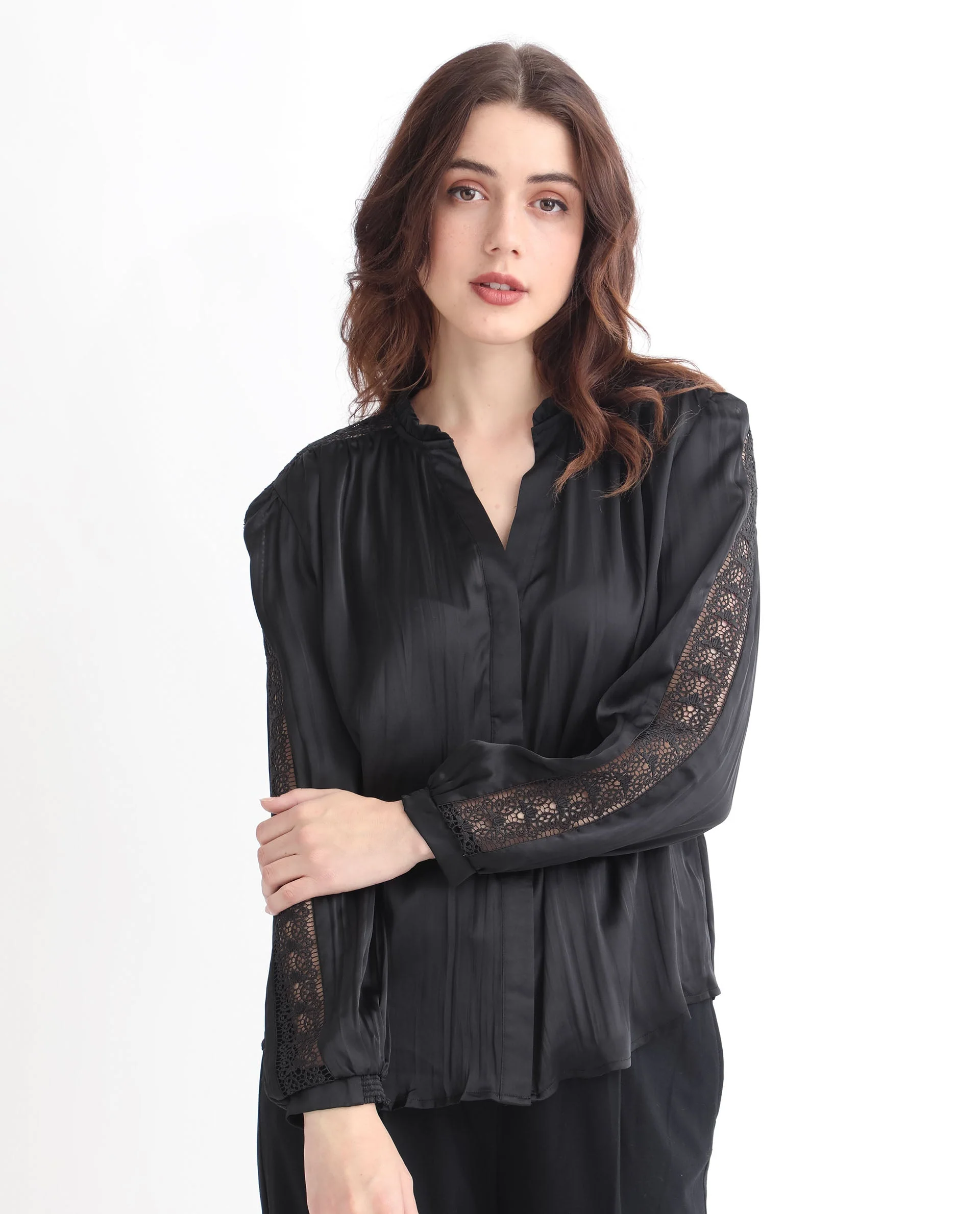 Rareism Women's Darte Black Polyester Sweetheart Neck Plain Cuffed Sleeve Regular Fit Top - Image 5
