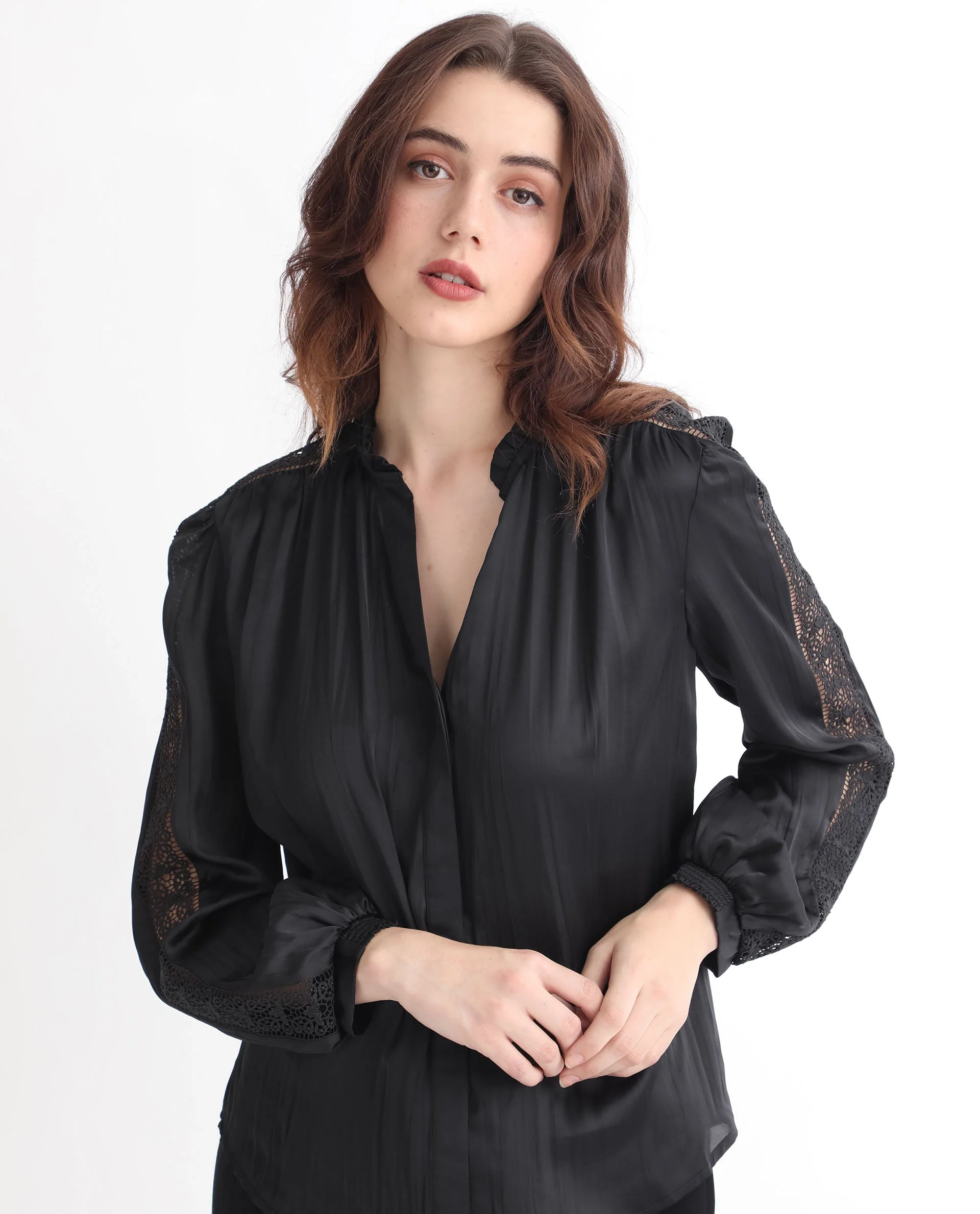 Rareism Women's Darte Black Polyester Sweetheart Neck Plain Cuffed Sleeve Regular Fit Top - Image 6