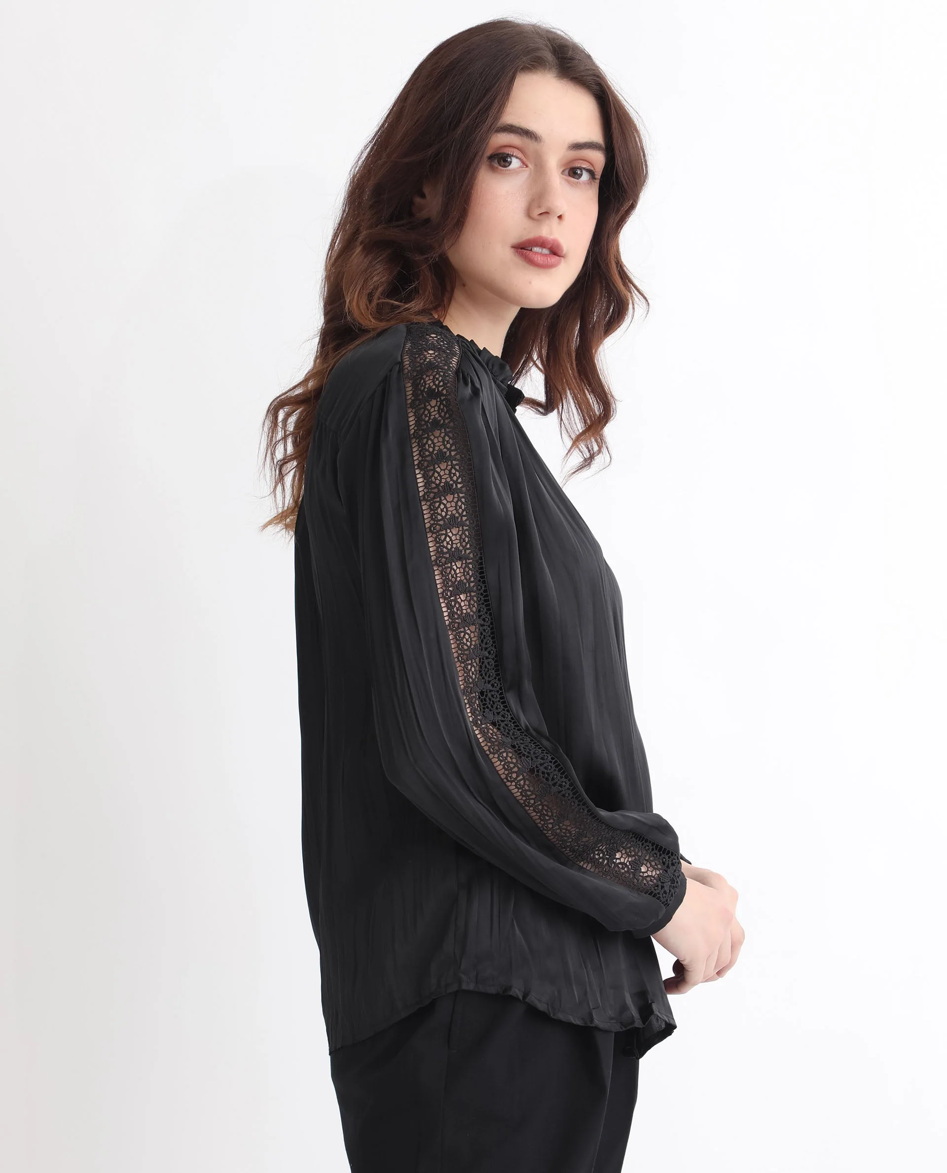 Rareism Women's Darte Black Polyester Sweetheart Neck Plain Cuffed Sleeve Regular Fit Top - Image 8