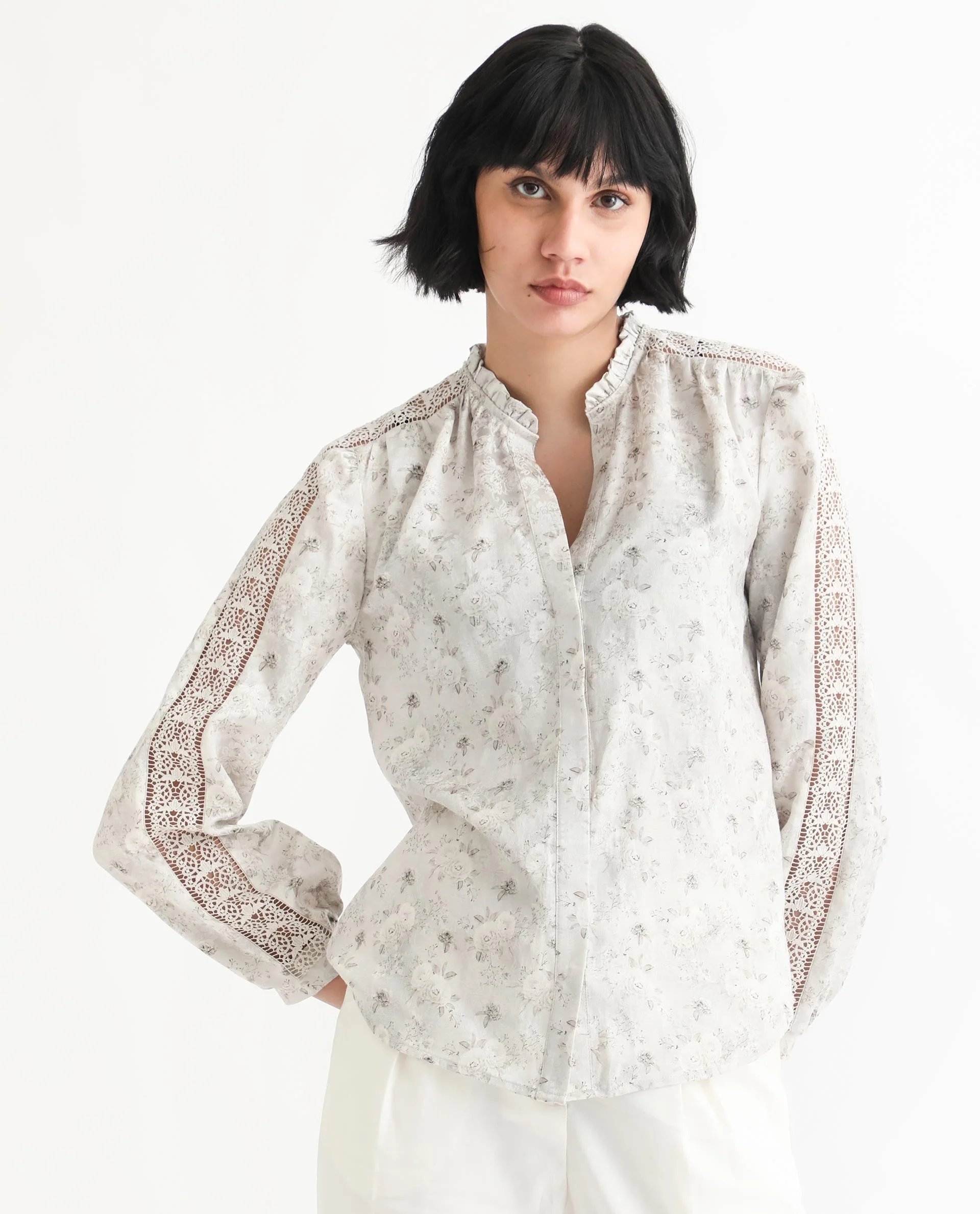 Rareism Women's Darte Dusky Beige Polyester Sweetheart Neck Floral Print Puff Sleeves Regular Fit Top