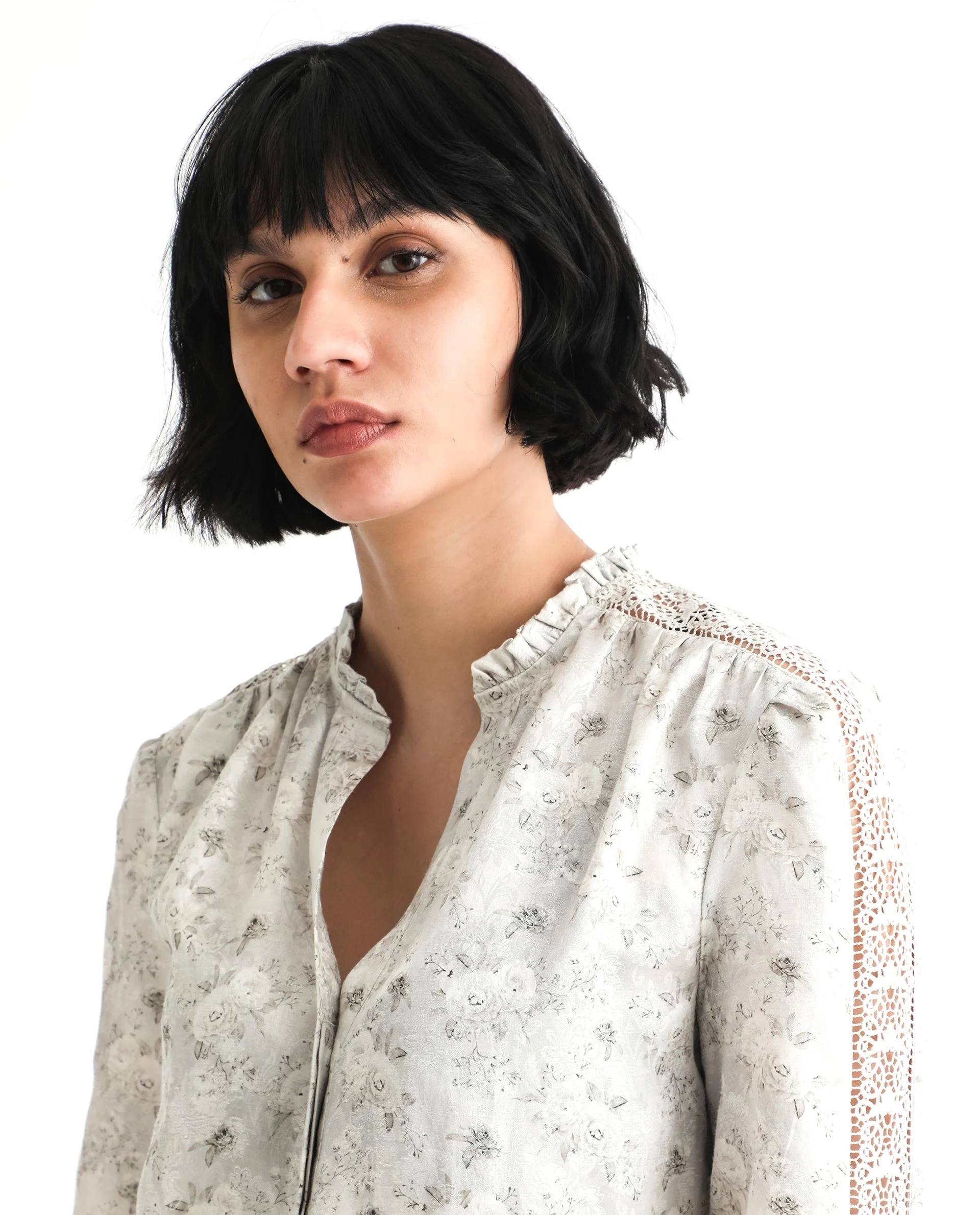Rareism Women's Darte Dusky Beige Polyester Sweetheart Neck Floral Print Puff Sleeves Regular Fit Top - Image 3
