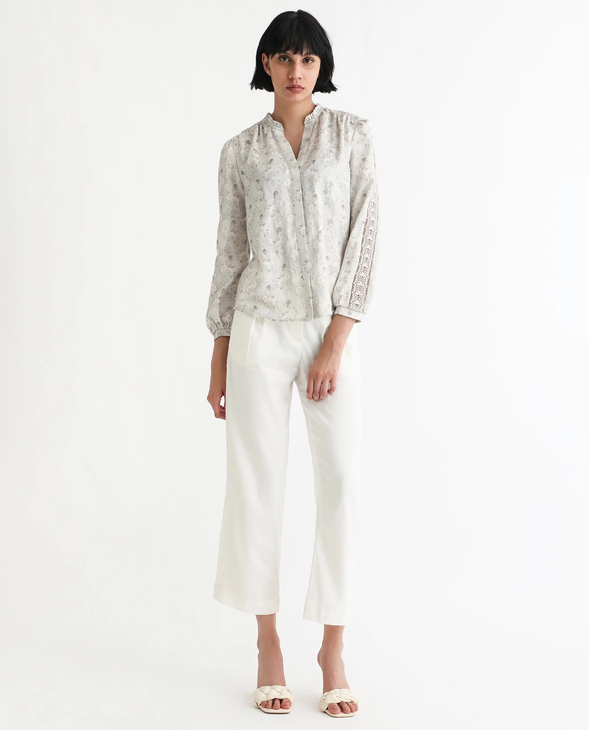 Rareism Women's Darte Dusky Beige Polyester Sweetheart Neck Floral Print Puff Sleeves Regular Fit Top - Image 4
