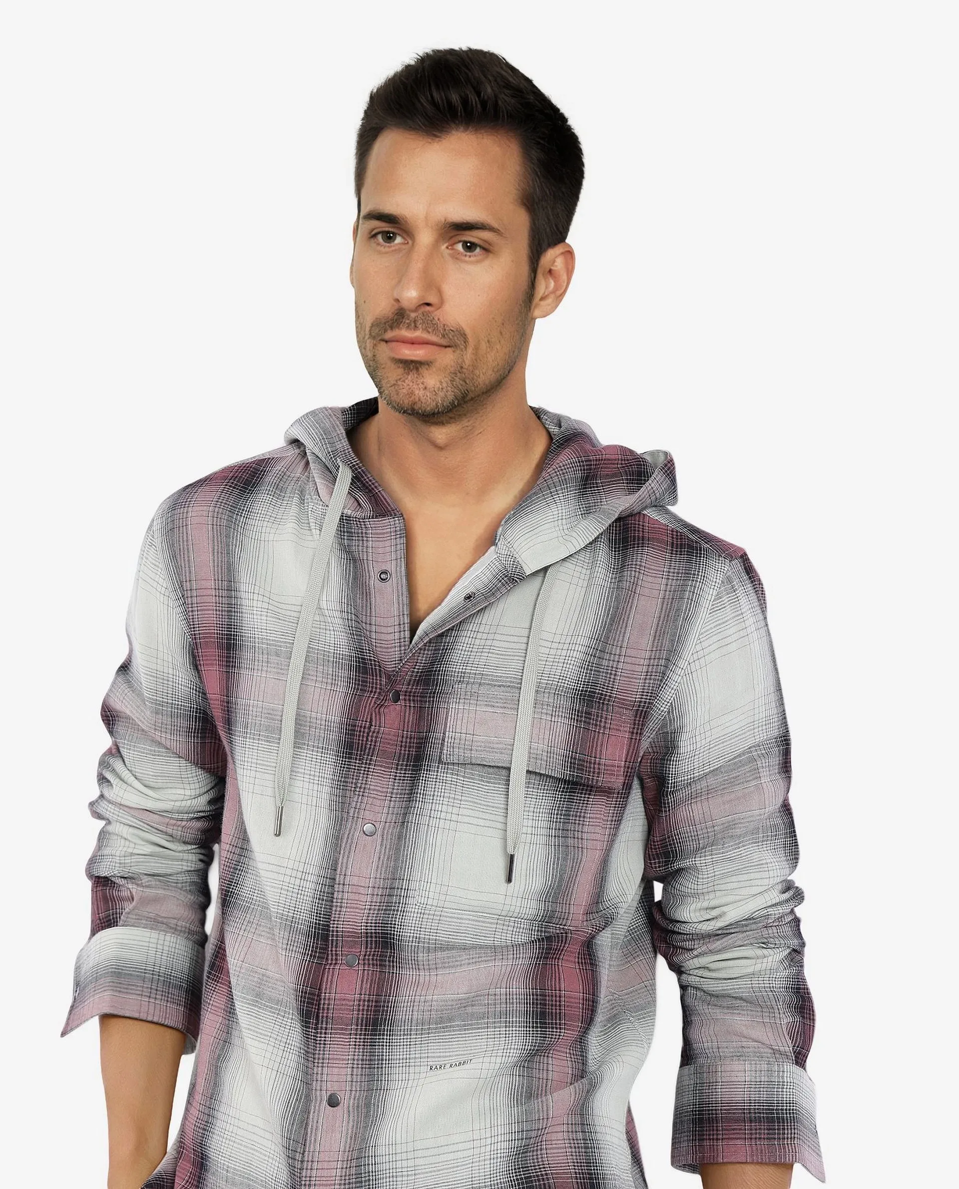 Rare Rabbit Men's Dartmouth Dusky Green Cotton Checked Print Oversized Fit Full Sleeve Hooded Shirt - Image 10