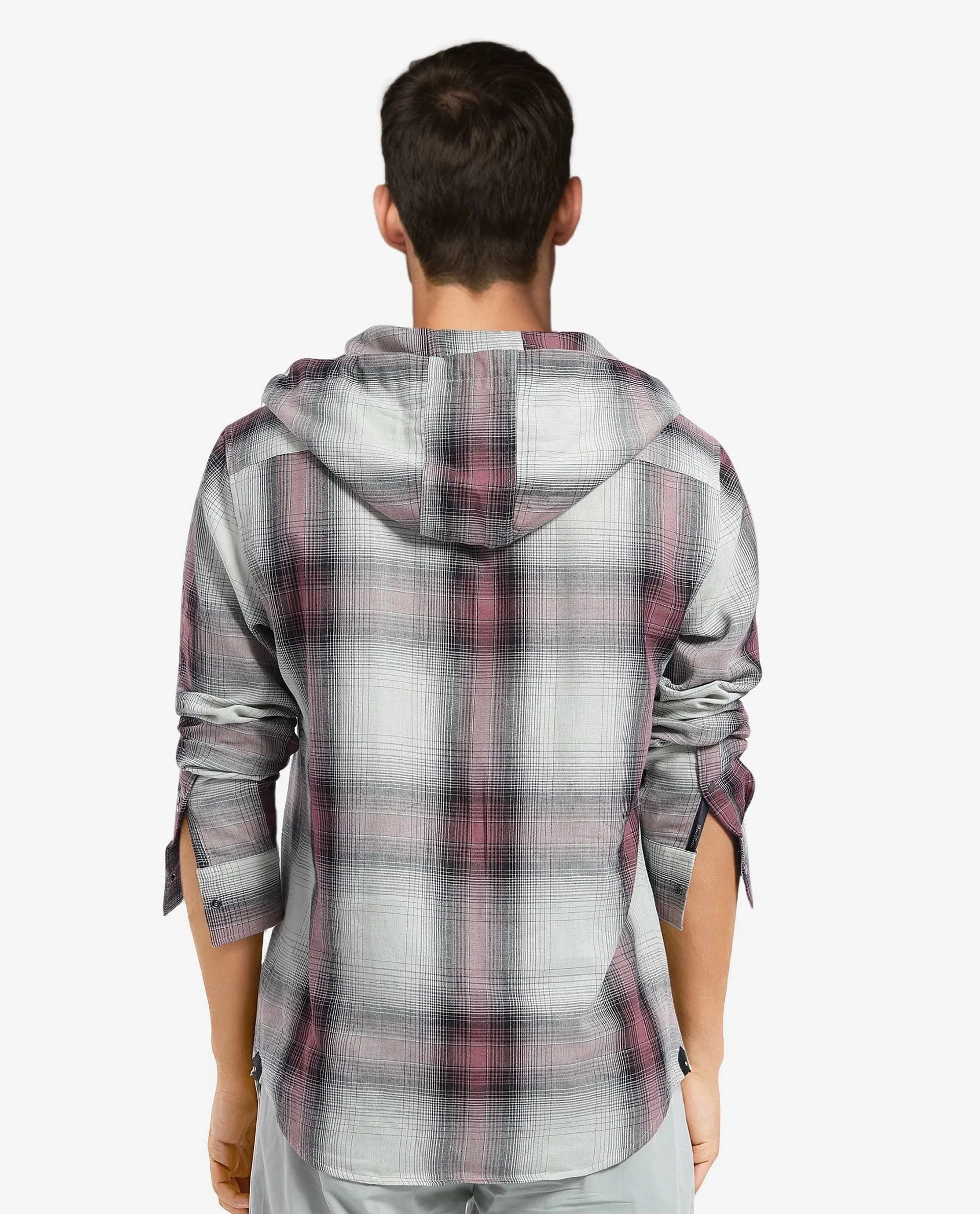 Rare Rabbit Men's Dartmouth Dusky Green Cotton Checked Print Oversized Fit Full Sleeve Hooded Shirt - Image 3