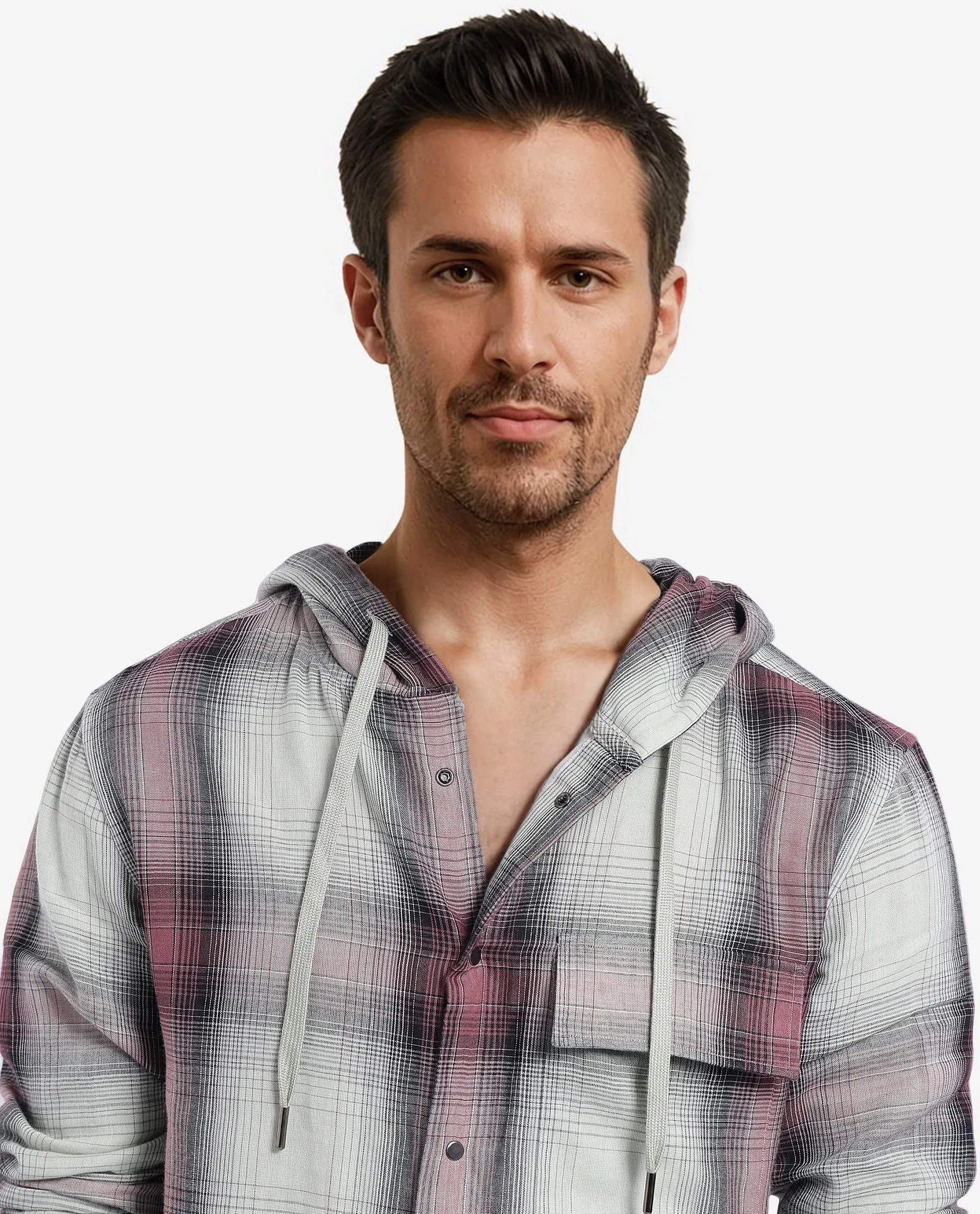 Rare Rabbit Men's Dartmouth Dusky Green Cotton Checked Print Oversized Fit Full Sleeve Hooded Shirt - Image 8