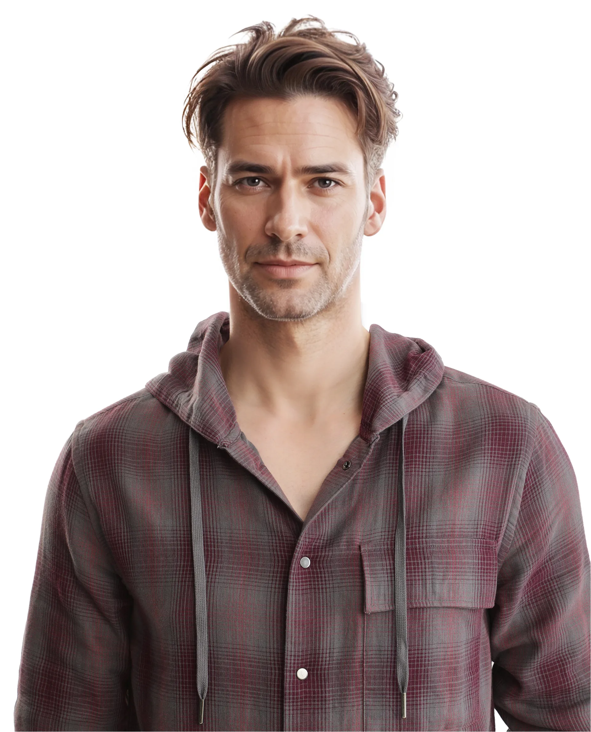 Rare Rabbit Men's Dartmouth Dusky Maroon Cotton Checked Print Oversized Fit Full Sleeve Hooded Shirt - Image 9
