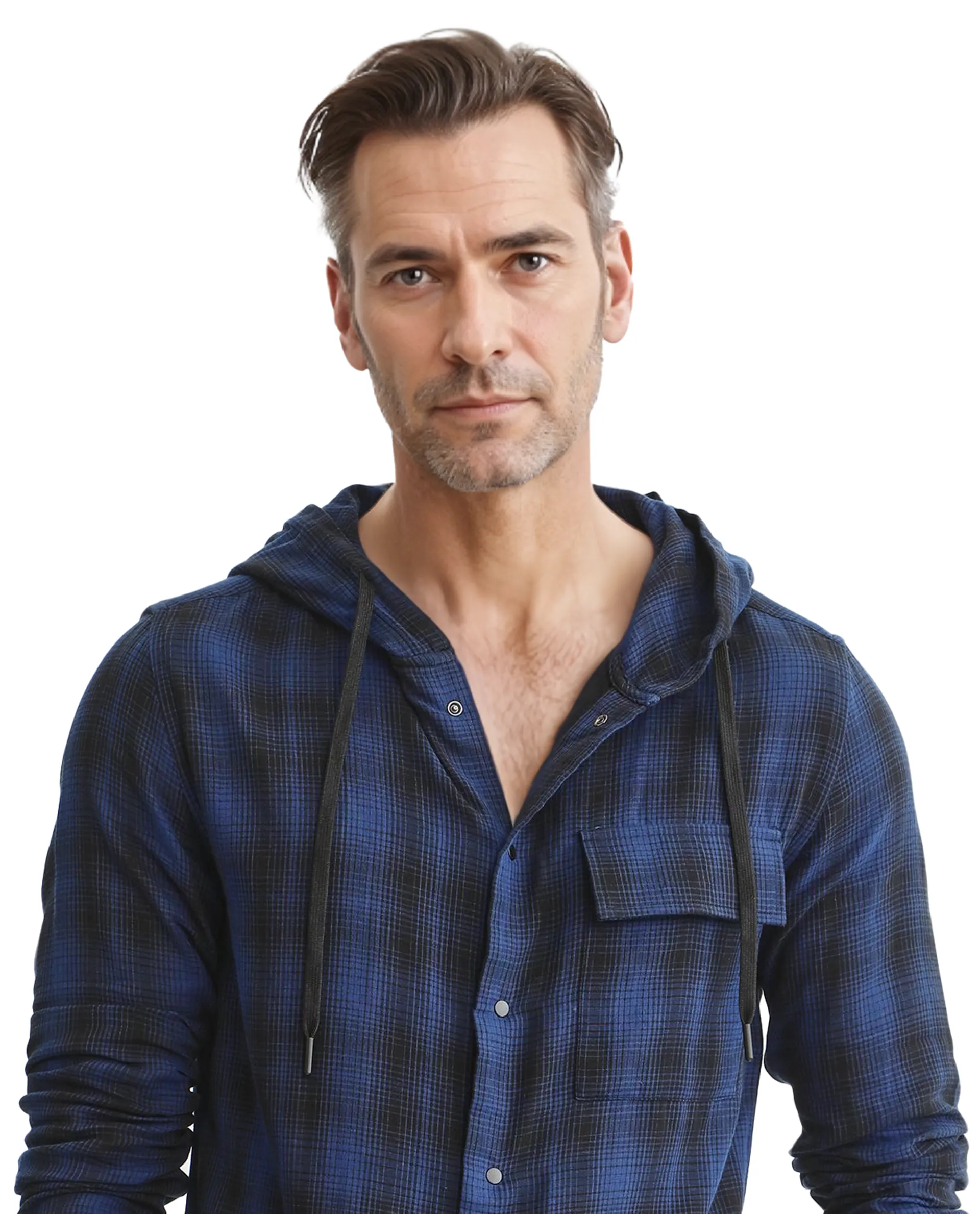 Rare Rabbit Men's Dartmouth Navy Cotton Checked Print Oversized Fit Full Sleeve Hooded Shirt - Image 6