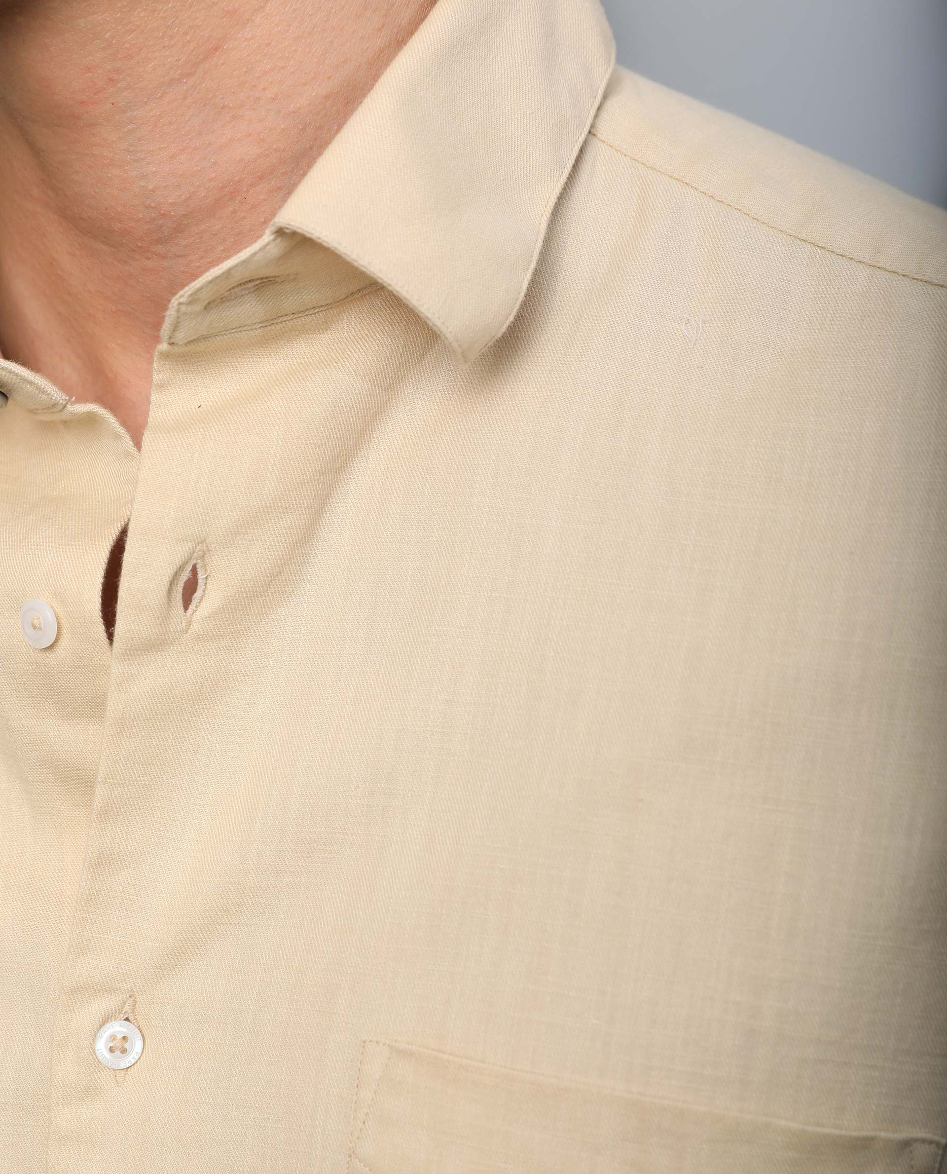 Rare Rabbit Men's Darwin Beige Cotton Plain Regular Fit Half Sleeve Spread Collar Shirt - Image 3