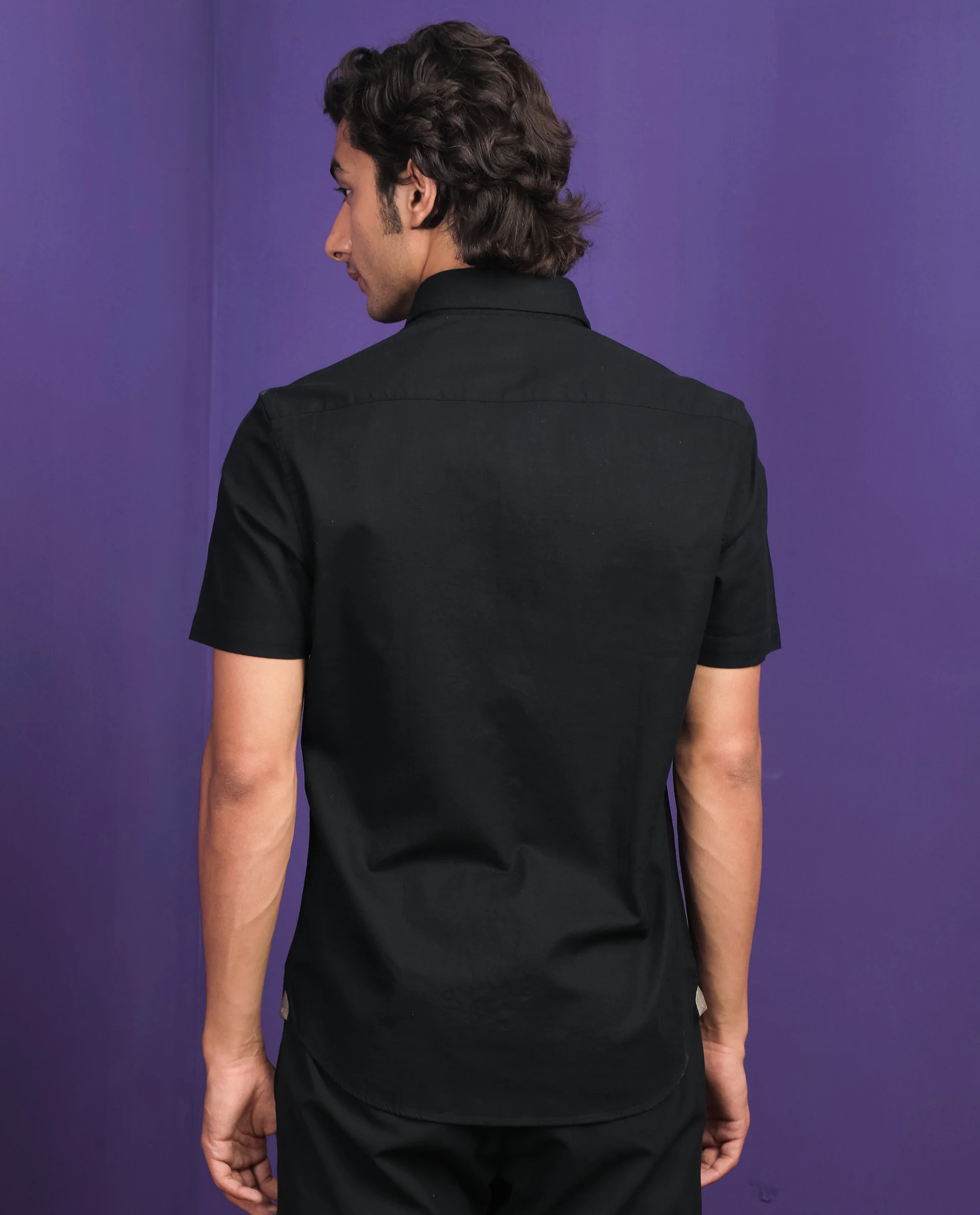 Rare Rabbit Men's Darwin - Black Cotton Plain Regular Fit Half Sleeve Collared Shirt - Image 8