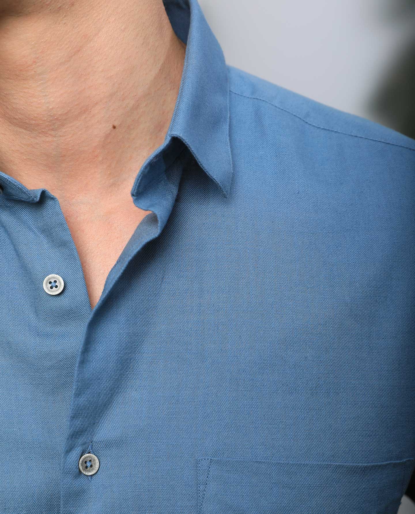 Rare Rabbit Men's Darwin - Blue Cotton Plain Regular Fit Half Sleeve Collared Shirt - Image 5