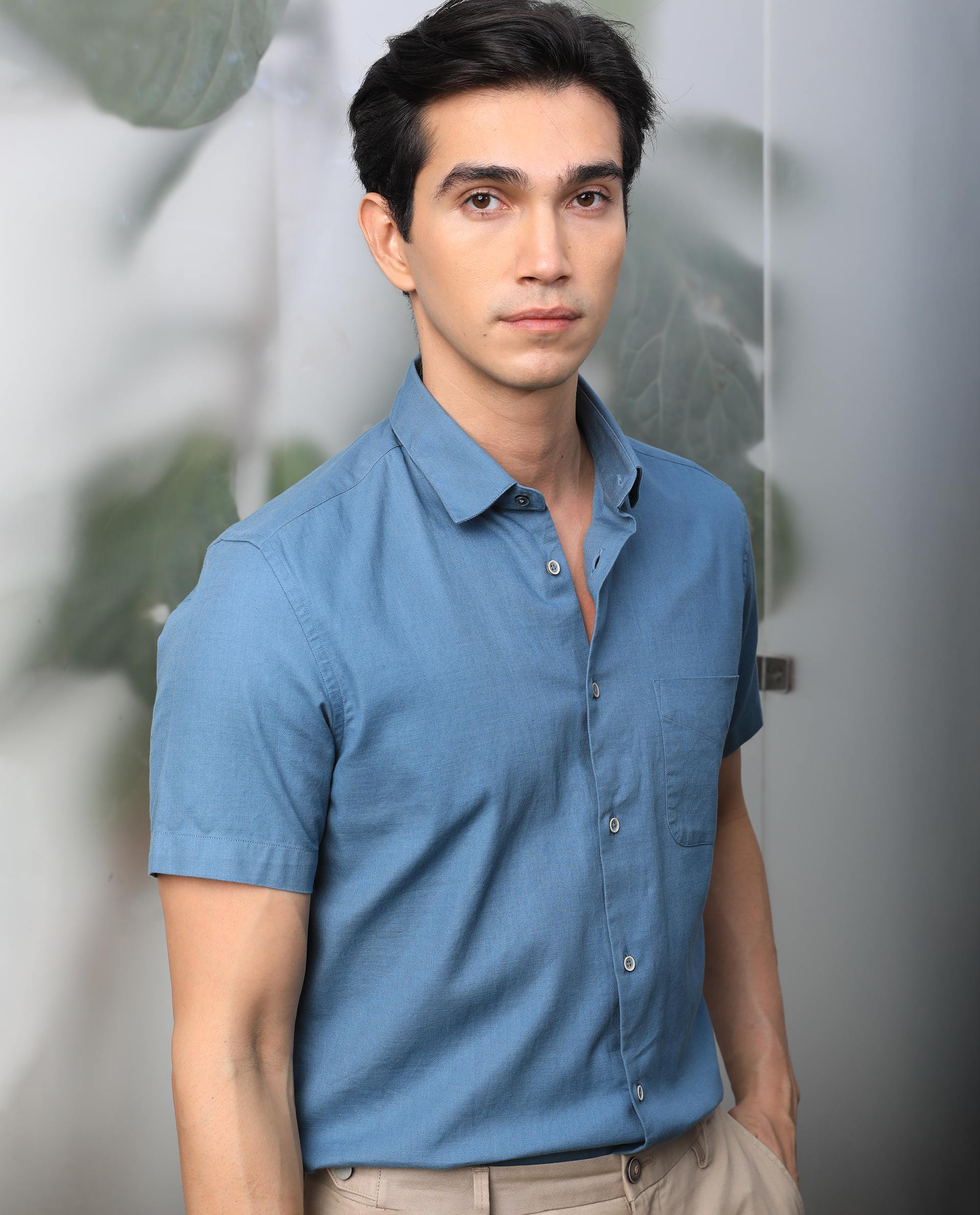 Rare Rabbit Men's Darwin - Blue Cotton Plain Regular Fit Half Sleeve Collared Shirt - Image 7