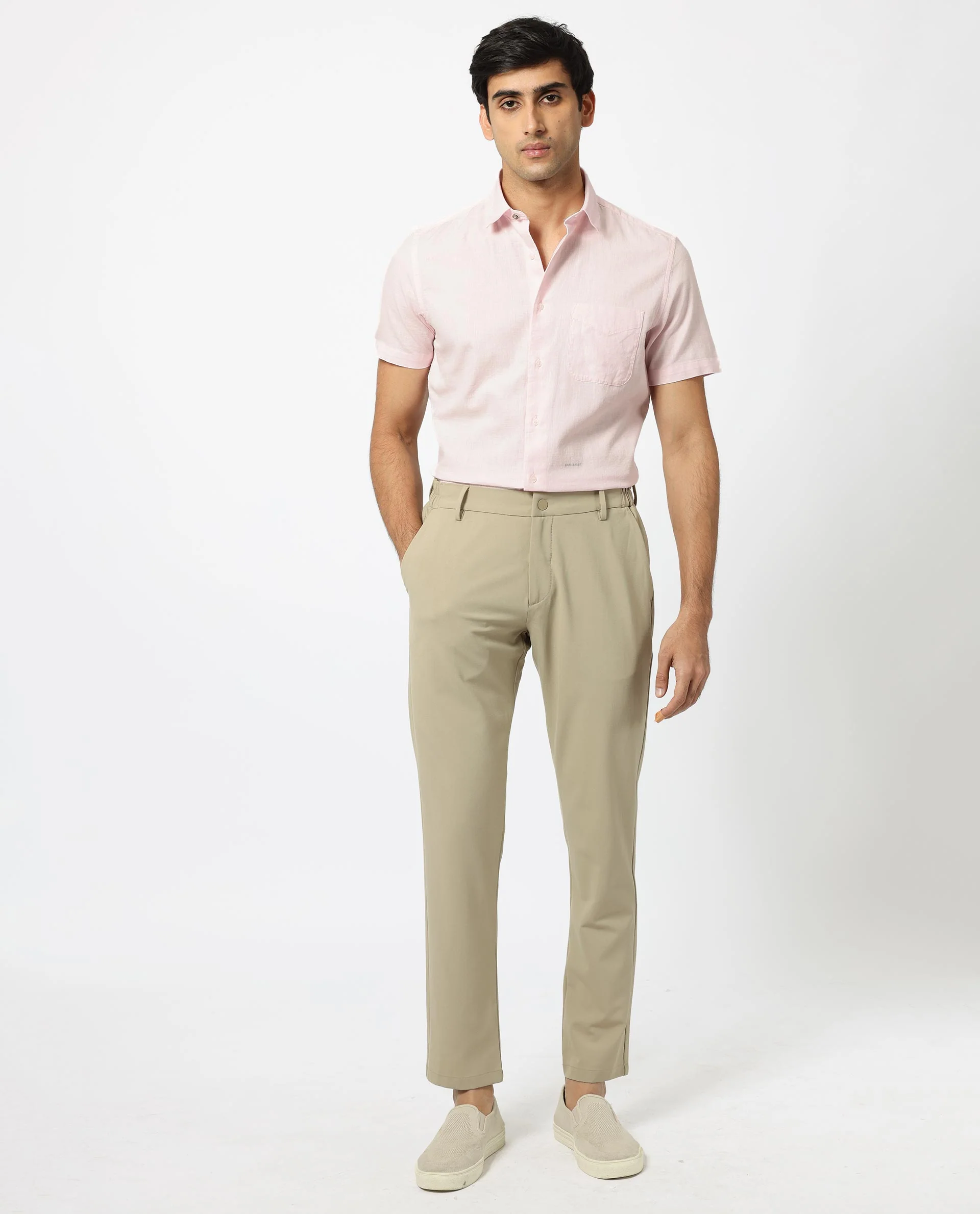 Rare Rabbit Men's Darwin - Light Pink Cotton Plain Regular Fit Half Sleeve Collared Shirt - Image 2