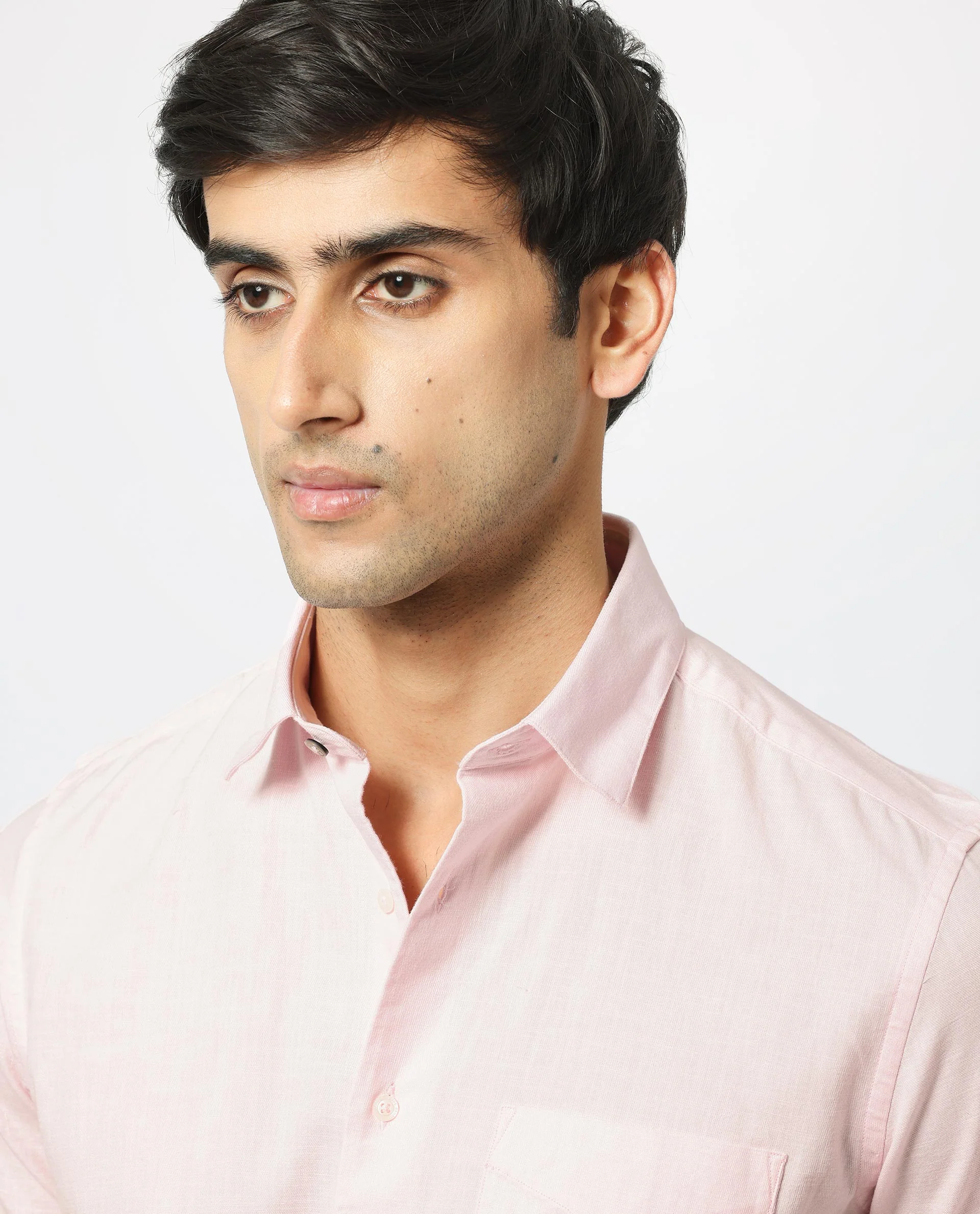 Rare Rabbit Men's Darwin - Light Pink Cotton Plain Regular Fit Half Sleeve Collared Shirt - Image 4