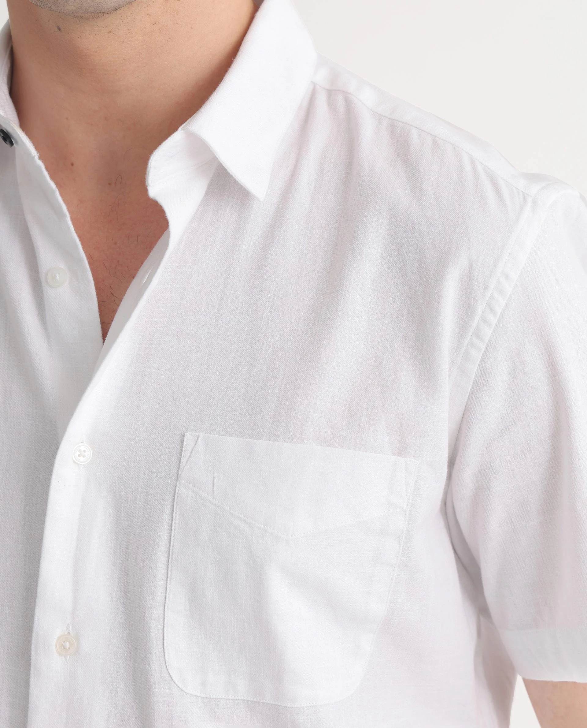 Rare Rabbit Men's Darwin White Cotton Plain Regular Fit Half Sleeve Spread Collar Shirt - Image 2