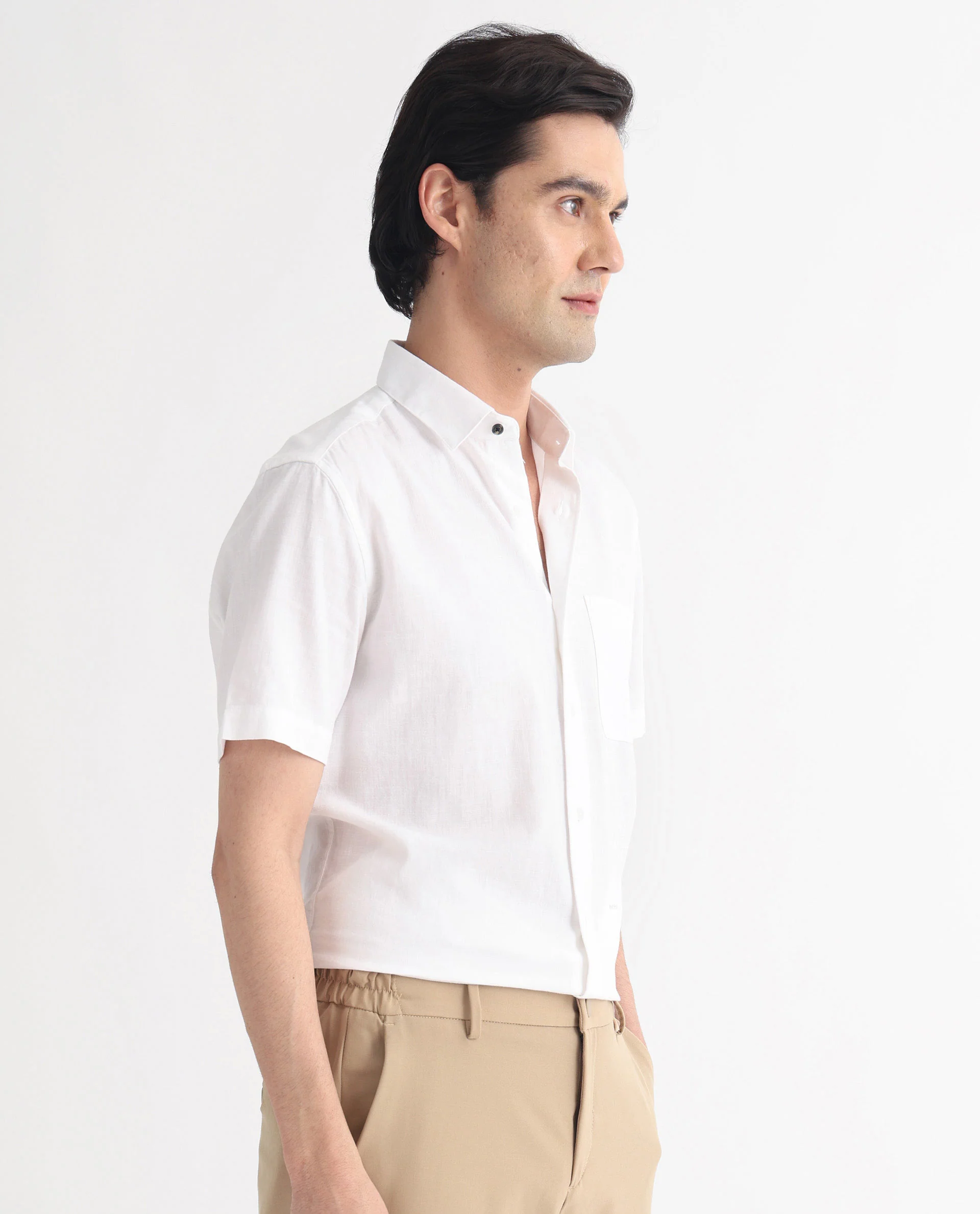 Rare Rabbit Men's Darwin White Cotton Plain Regular Fit Half Sleeve Spread Collar Shirt - Image 4