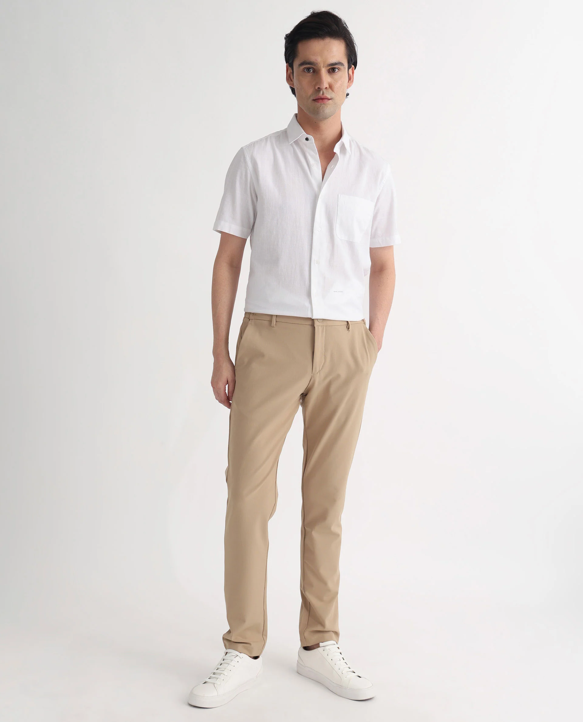 Rare Rabbit Men's Darwin White Cotton Plain Regular Fit Half Sleeve Spread Collar Shirt - Image 6