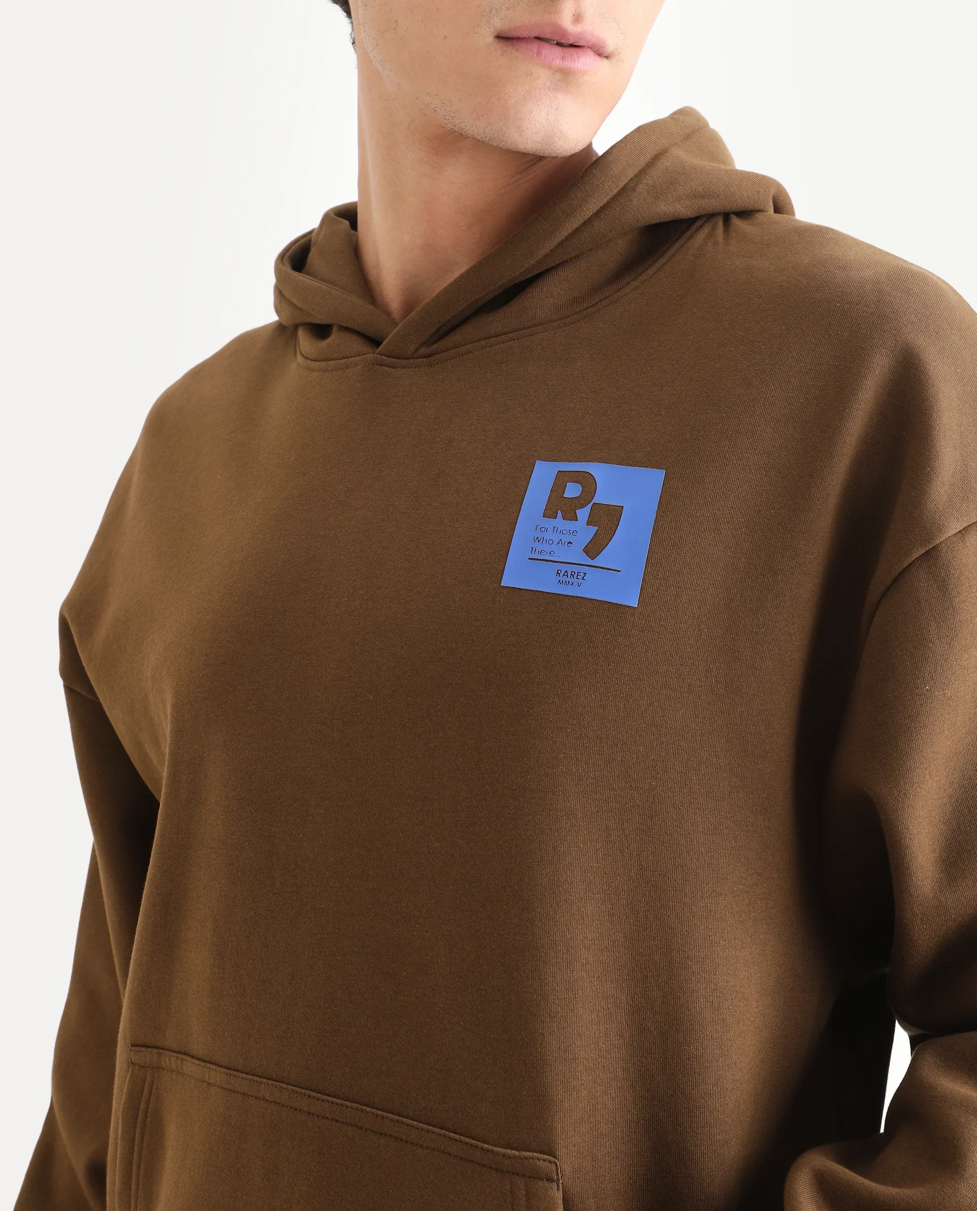 Rare Rabbit Men's Dary Dark Mustard Cotton Puff Print Boxy Fit Full Sleeve Hooded Sweatshirt - Image 3