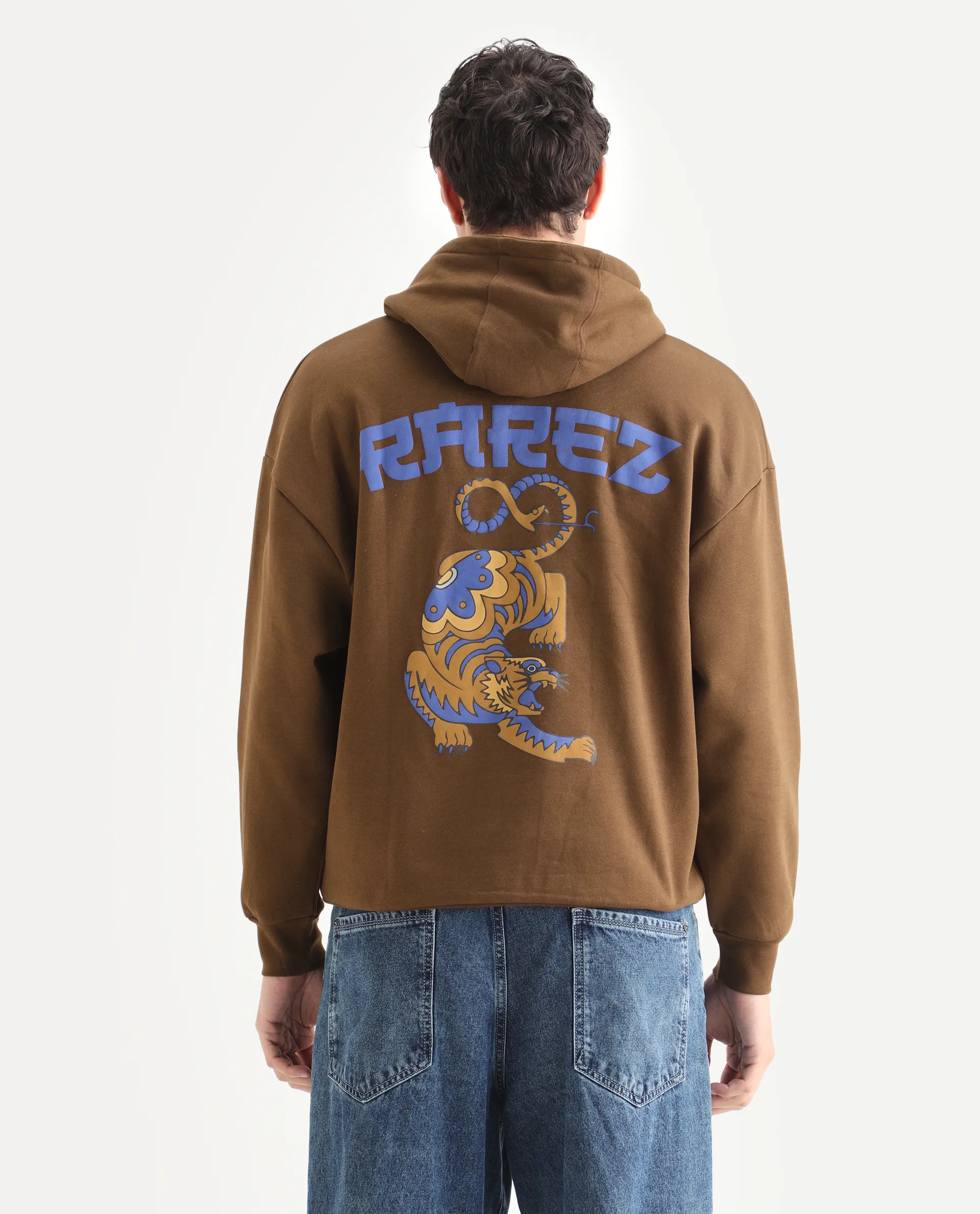 Rare Rabbit Men's Dary Dark Mustard Cotton Puff Print Boxy Fit Full Sleeve Hooded Sweatshirt - Image 7