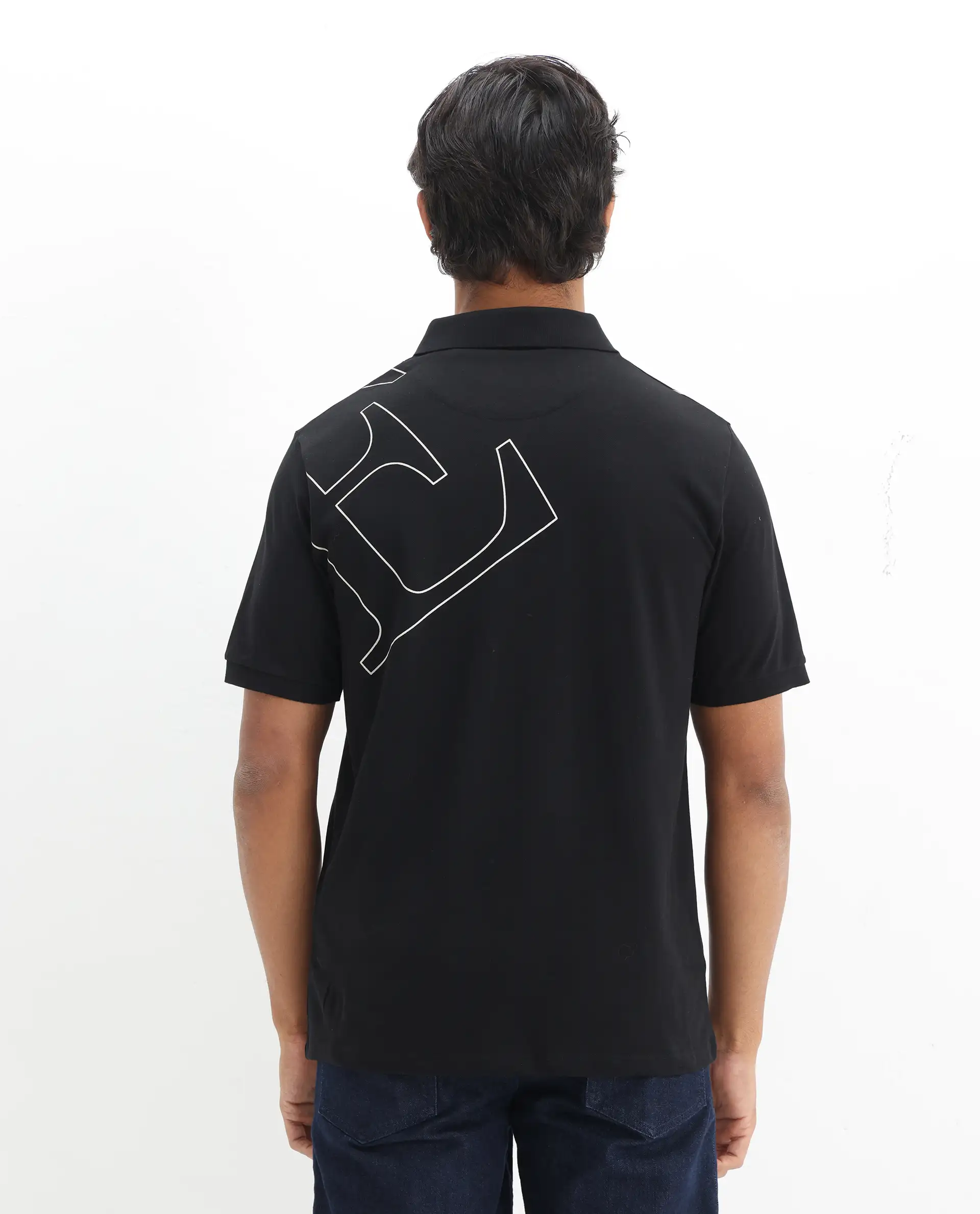 Rare Rabbit Men's Daryl Black Cotton Graphic Print Regular Fit Half Sleeve Polo - Image 4