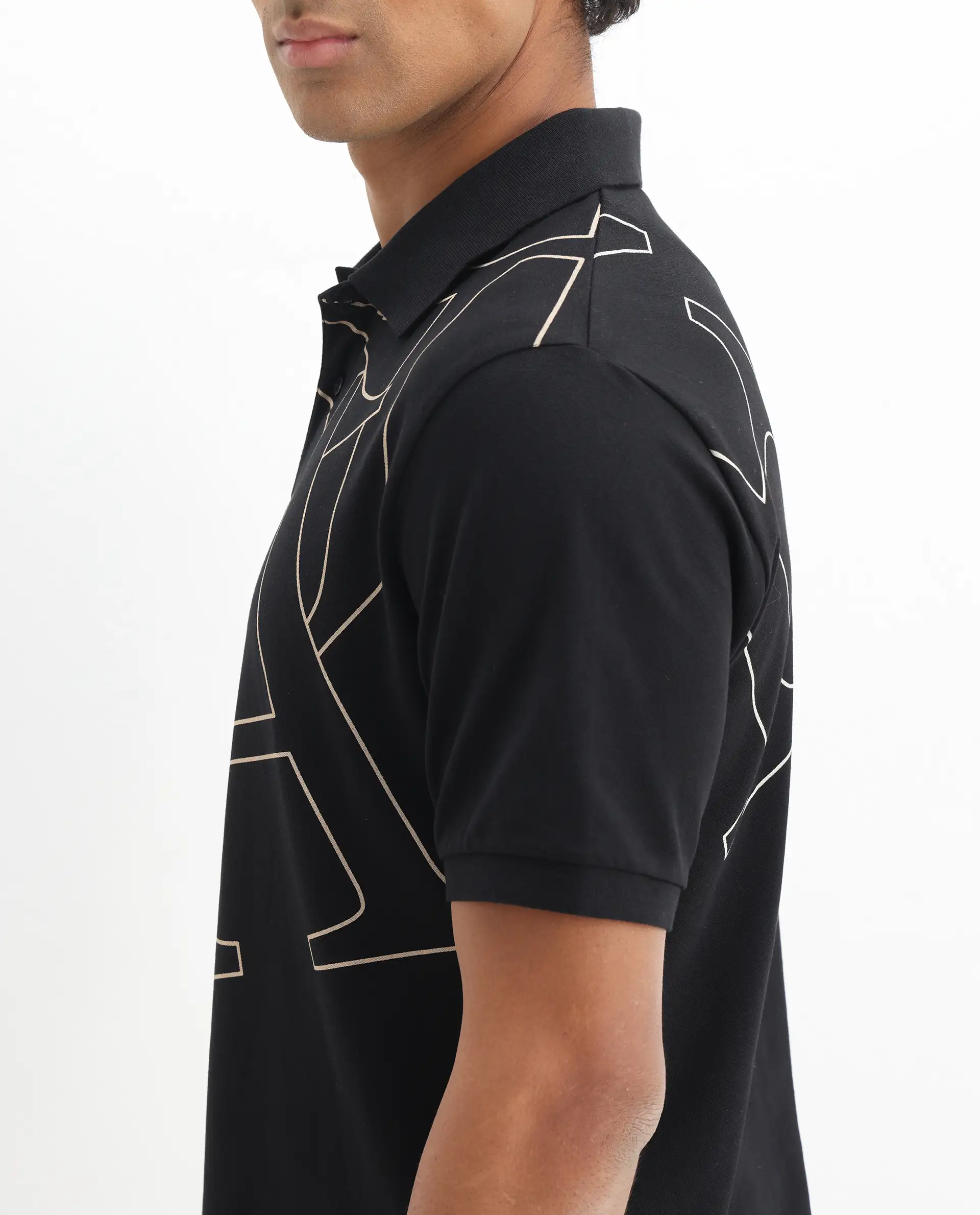 Rare Rabbit Men's Daryl Black Cotton Graphic Print Regular Fit Half Sleeve Polo - Image 8