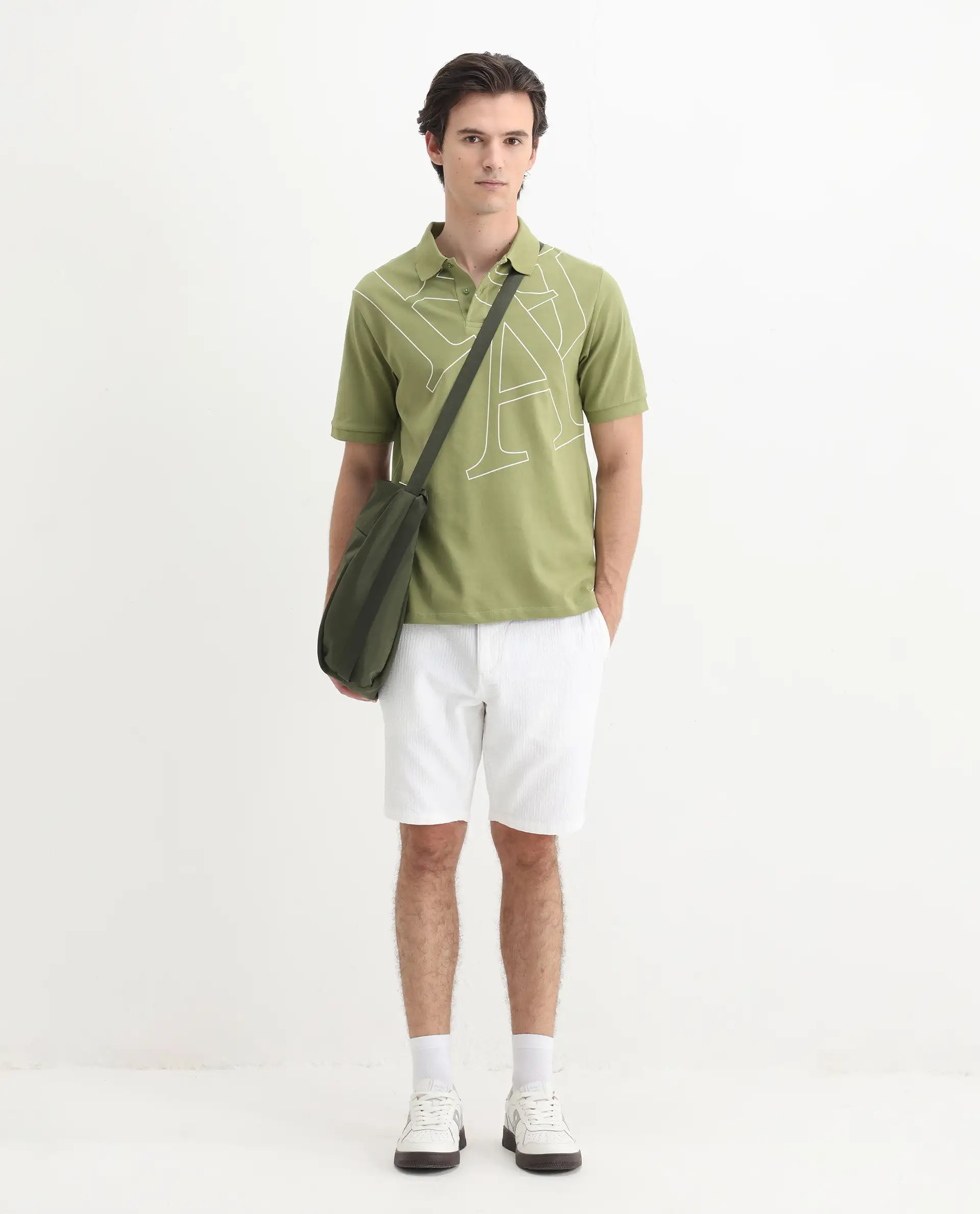 Rare Rabbit Men's Daryl Olive Cotton Plain Regular Fit Half Sleeve Polo - Image 2