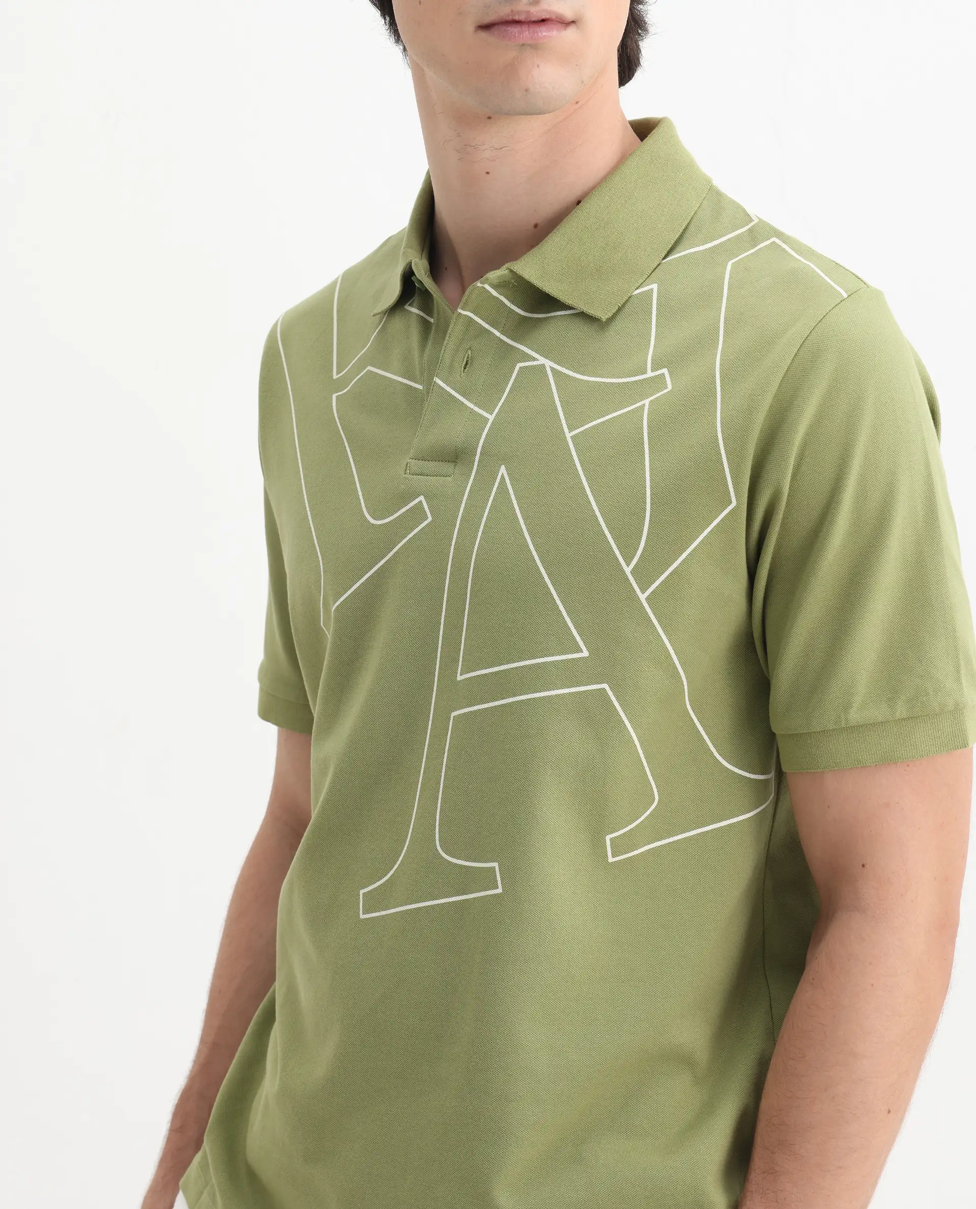 Rare Rabbit Men's Daryl Olive Cotton Plain Regular Fit Half Sleeve Polo - Image 3