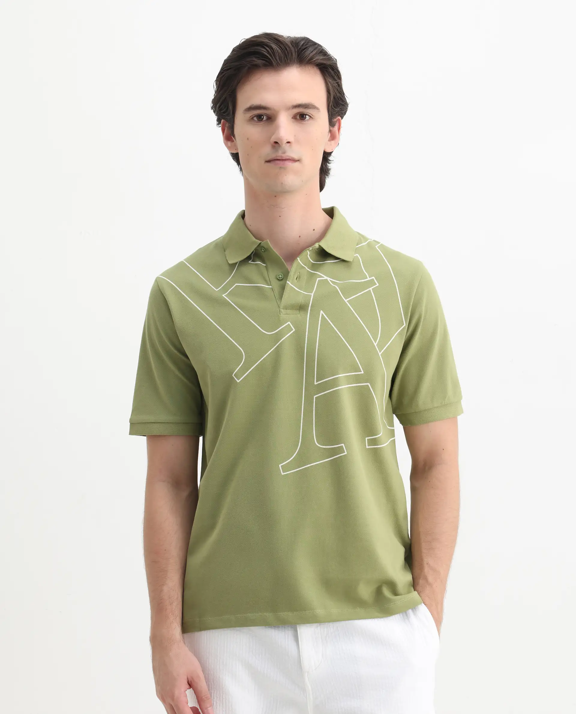 Rare Rabbit Men's Daryl Olive Cotton Plain Regular Fit Half Sleeve Polo - Image 5