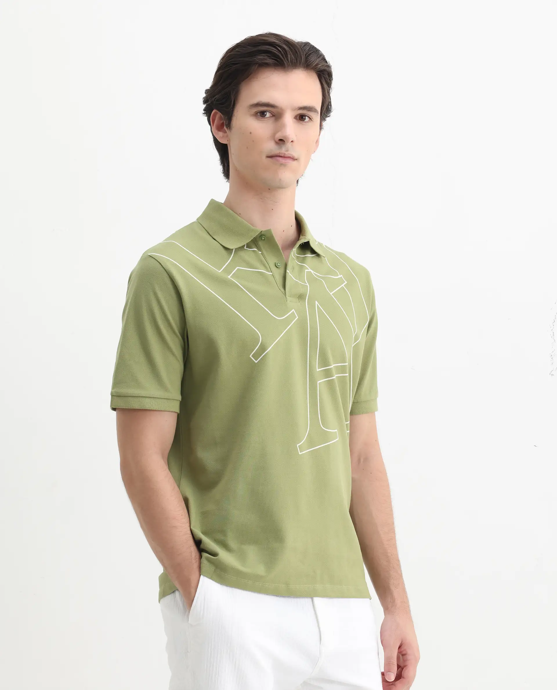 Rare Rabbit Men's Daryl Olive Cotton Plain Regular Fit Half Sleeve Polo - Image 6