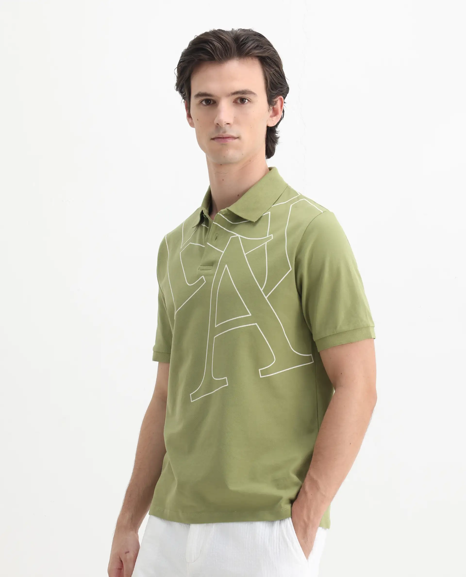 Rare Rabbit Men's Daryl Olive Cotton Plain Regular Fit Half Sleeve Polo - Image 7