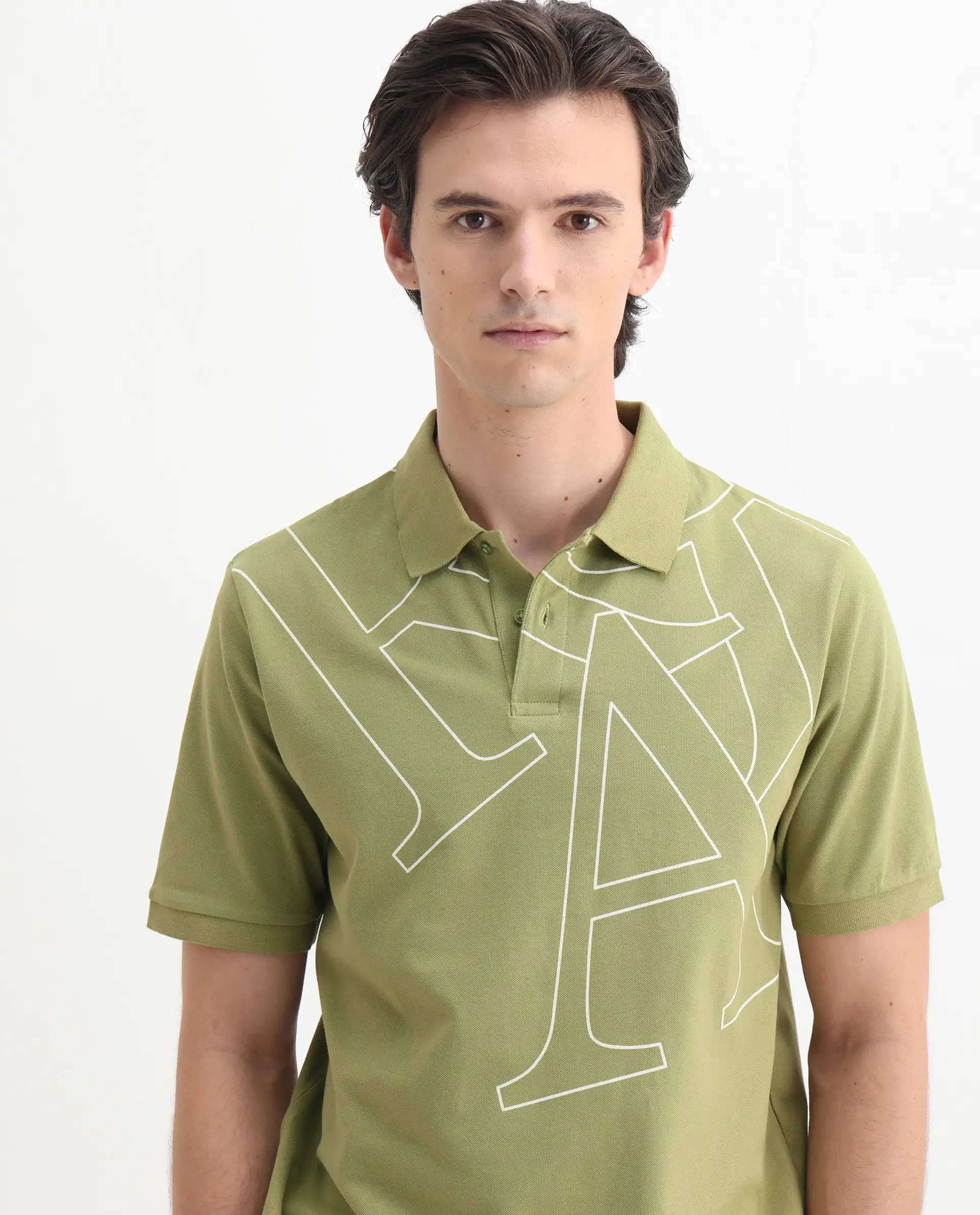 Rare Rabbit Men's Daryl Olive Cotton Plain Regular Fit Half Sleeve Polo - Image 8