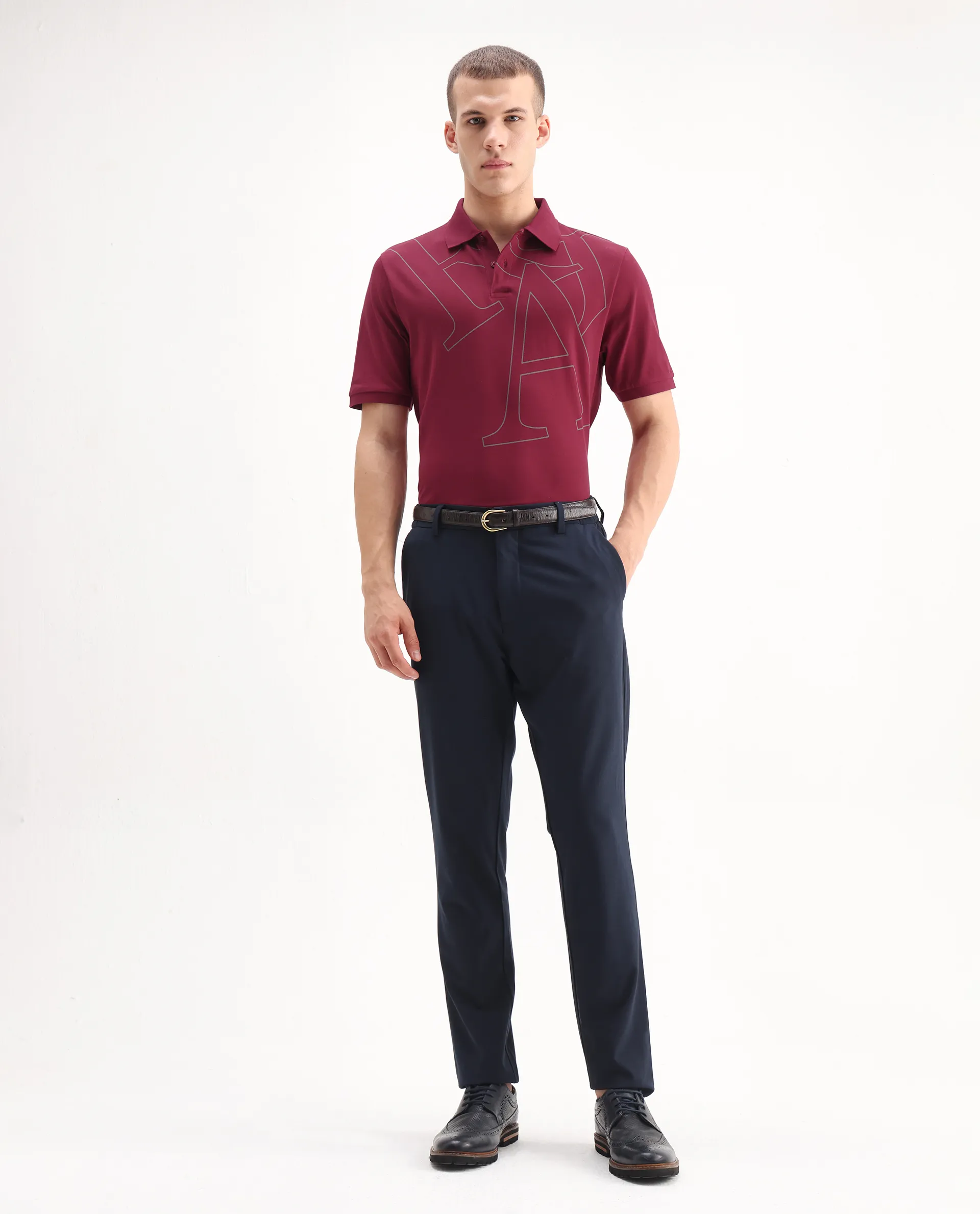 Rare Rabbit Men's Daryl Red Cotton Graphic Print Regular Fit Half Sleeve Polo - Image 2