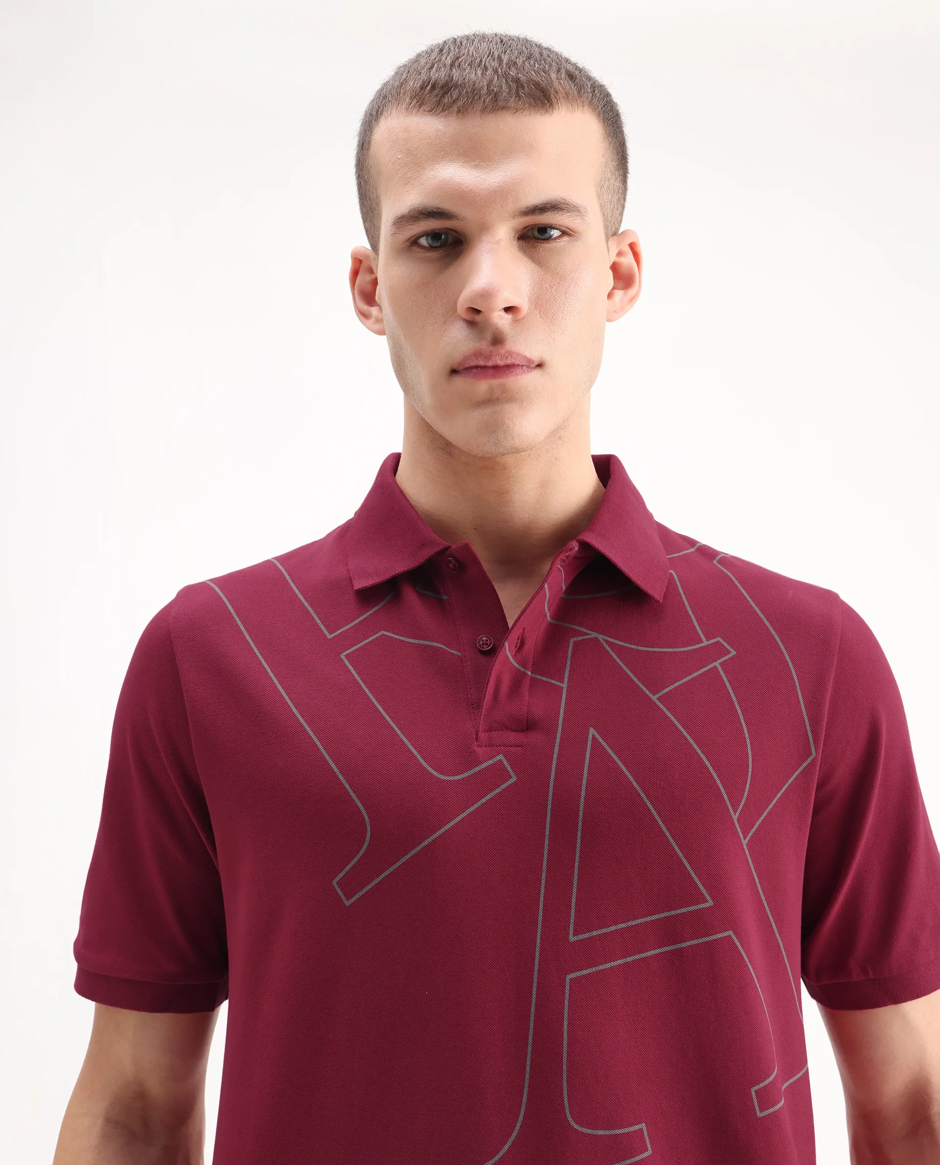 Rare Rabbit Men's Daryl Red Cotton Graphic Print Regular Fit Half Sleeve Polo - Image 4