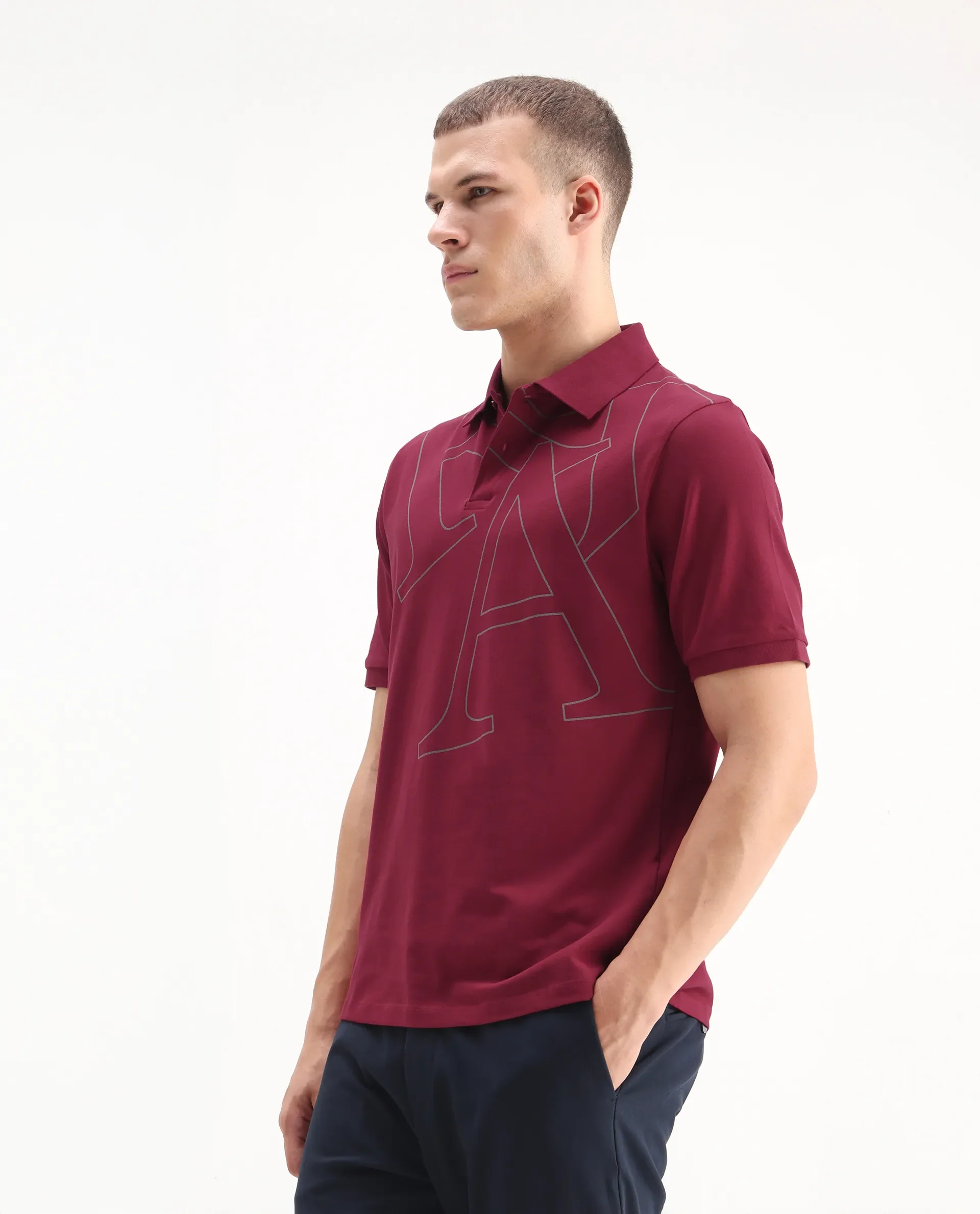Rare Rabbit Men's Daryl Red Cotton Graphic Print Regular Fit Half Sleeve Polo - Image 5