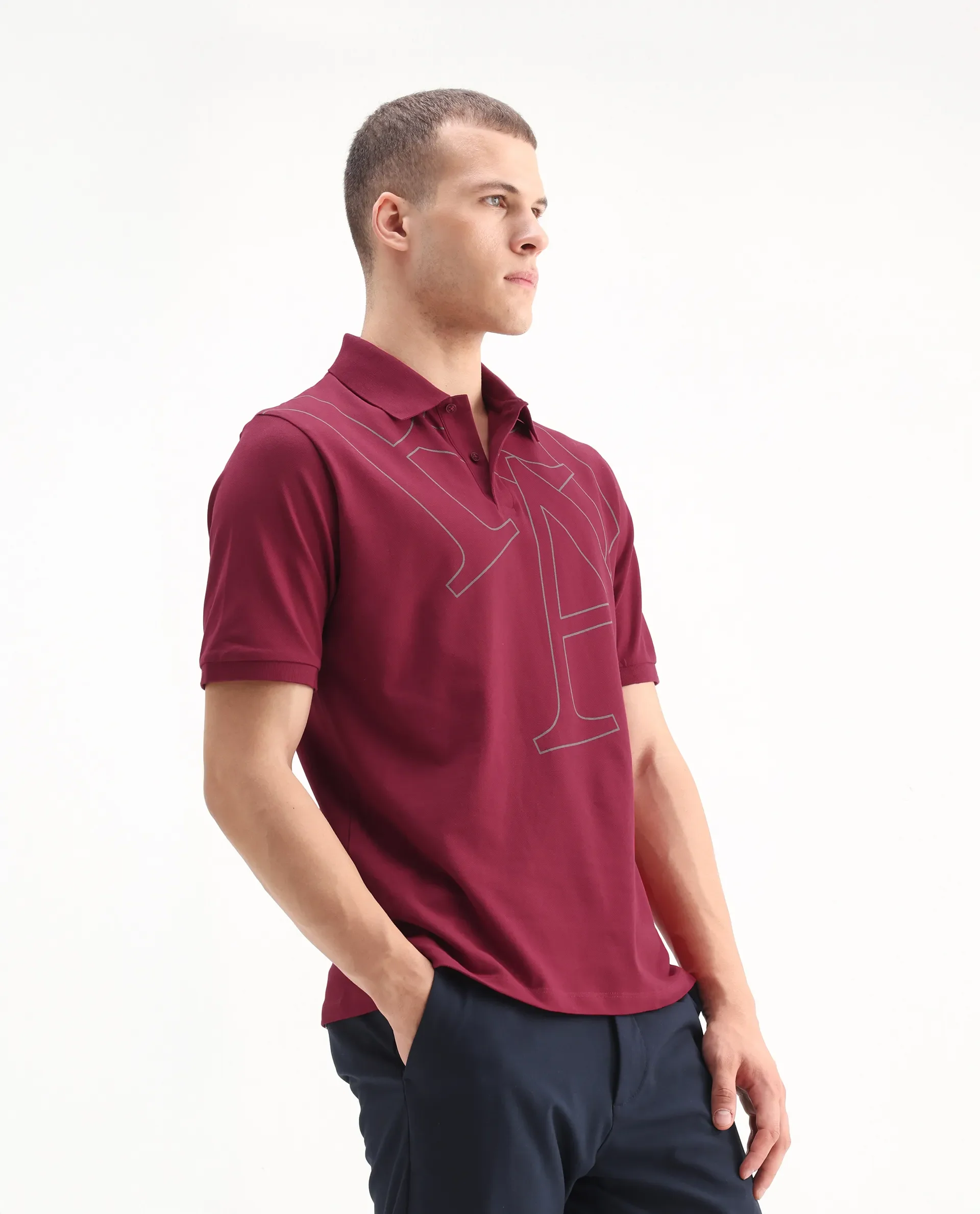 Rare Rabbit Men's Daryl Red Cotton Graphic Print Regular Fit Half Sleeve Polo - Image 6