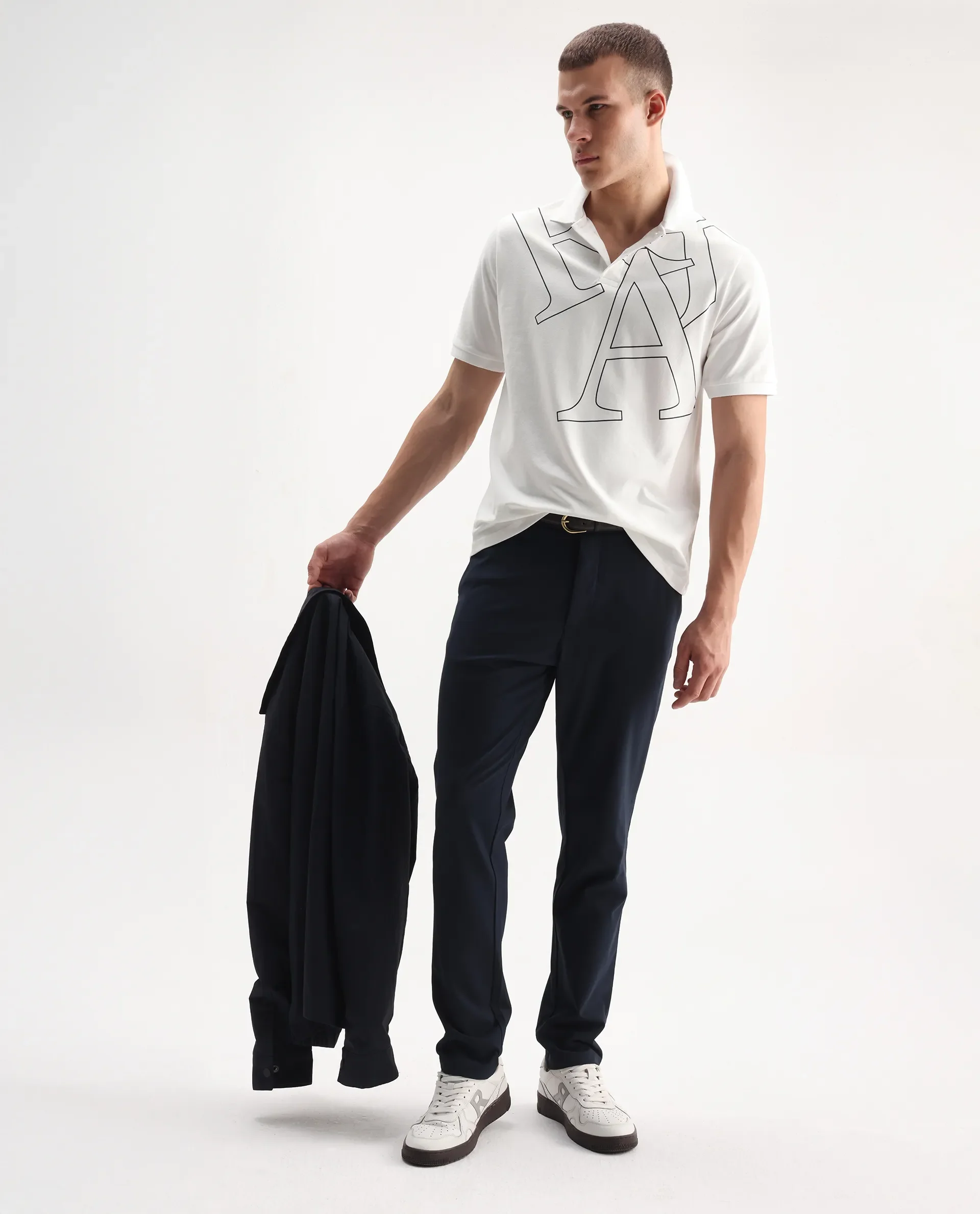 Rare Rabbit Men's Daryl White Cotton Plain Regular Fit Half Sleeve Polo - Image 2