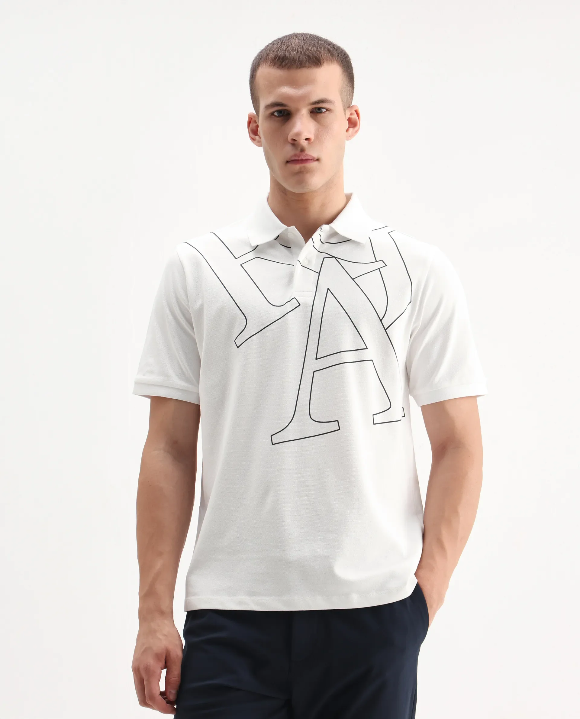 Rare Rabbit Men's Daryl White Cotton Plain Regular Fit Half Sleeve Polo - Image 3