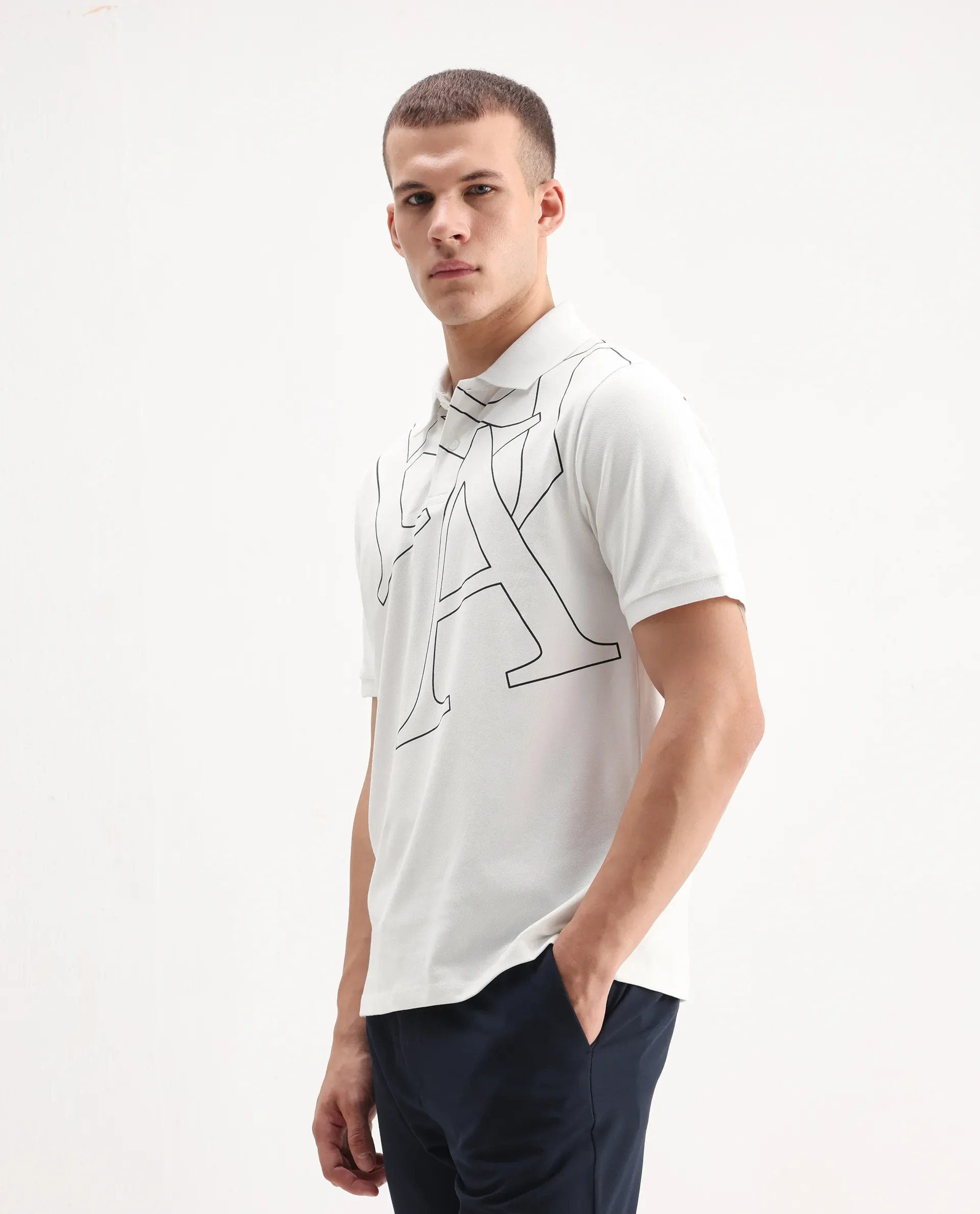 Rare Rabbit Men's Daryl White Cotton Plain Regular Fit Half Sleeve Polo - Image 6