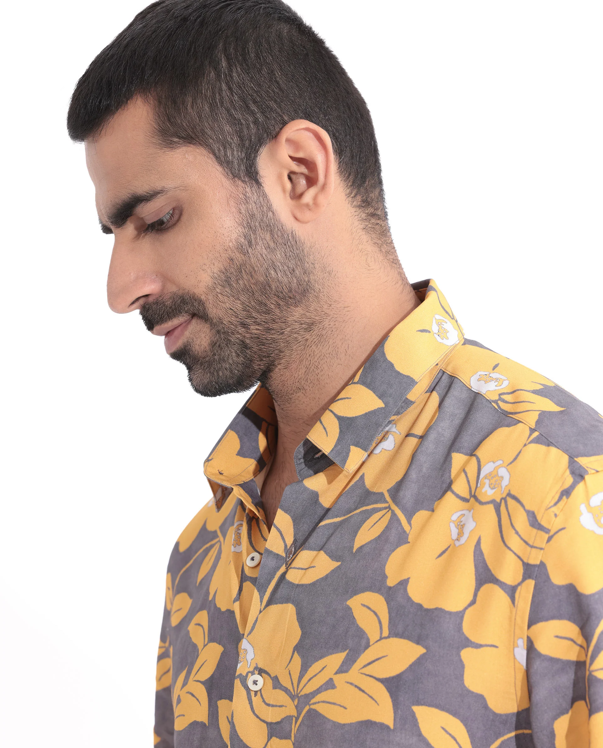 Rare Rabbit Men's Dash Yellow Cotton Floral Print Regular Fit Half Sleeve Collared Shirt - Image 5