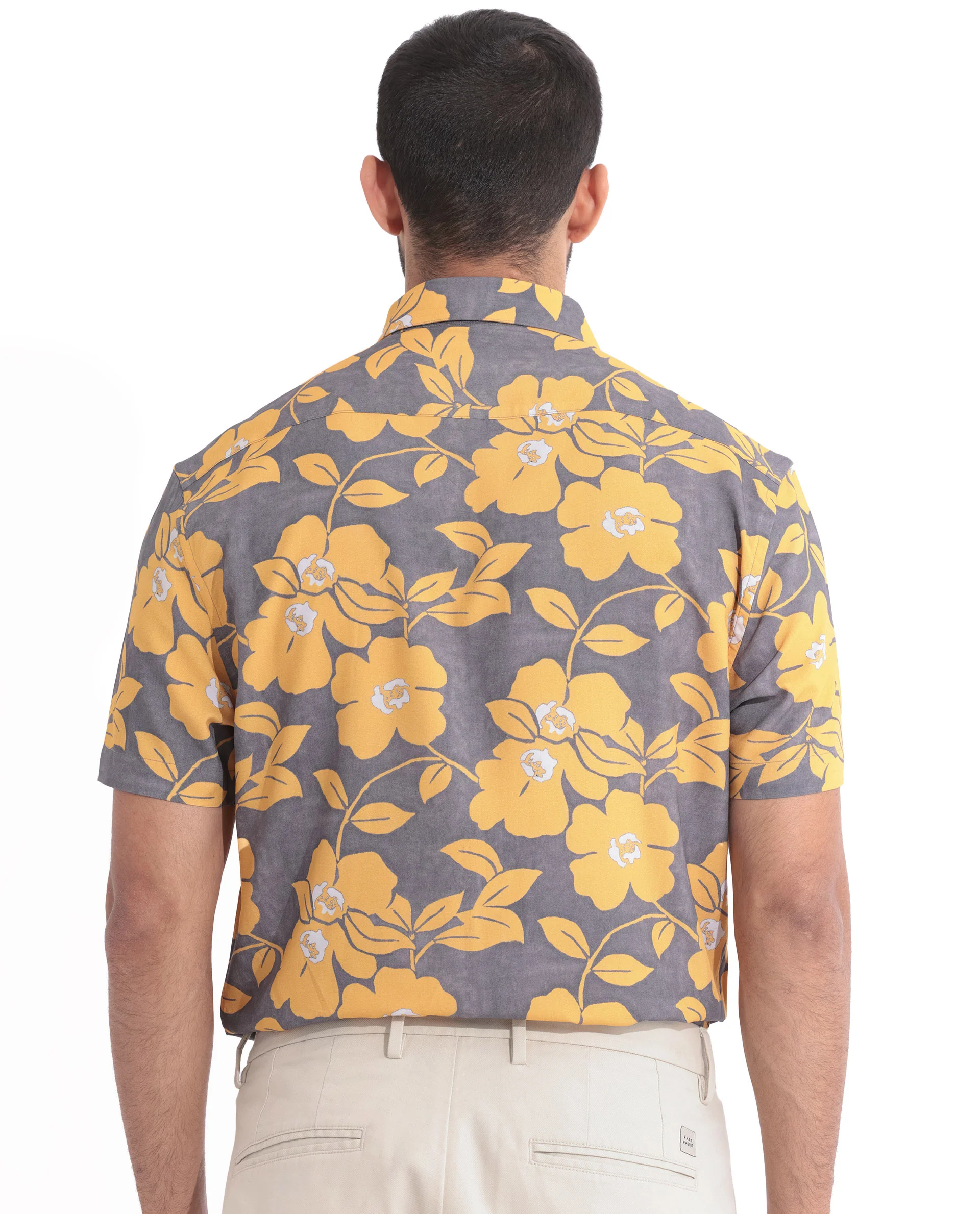 Rare Rabbit Men's Dash Yellow Cotton Floral Print Regular Fit Half Sleeve Collared Shirt - Image 8
