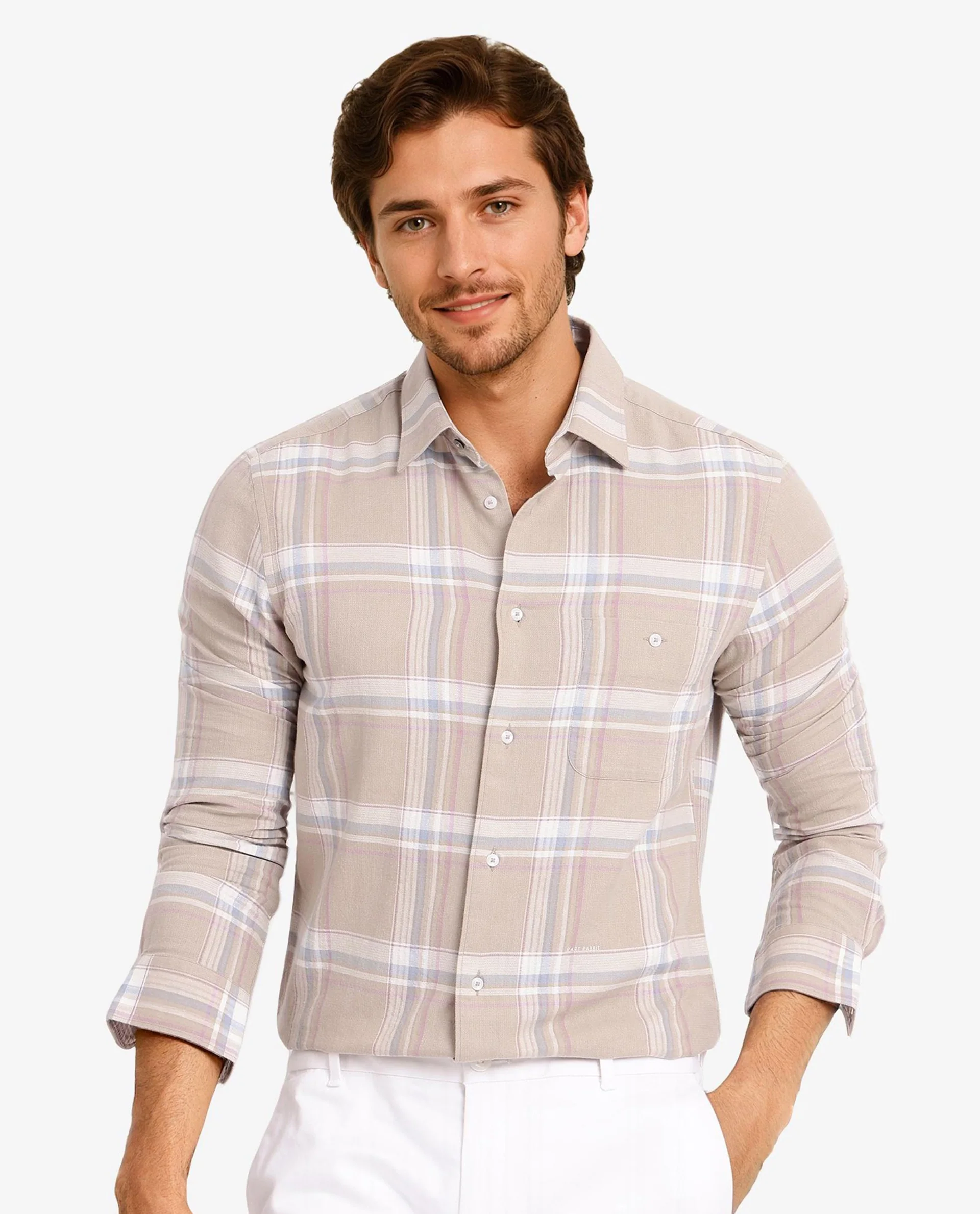 Rare Rabbit Men's Davi Beige Cotton Checked Print Regular Fit Full Sleeve Collared Shirt - Image 2