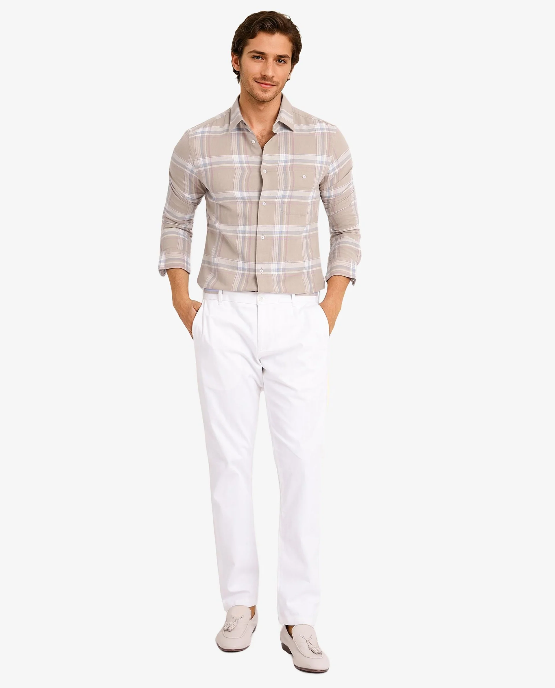 Rare Rabbit Men's Davi Beige Cotton Checked Print Regular Fit Full Sleeve Collared Shirt - Image 3