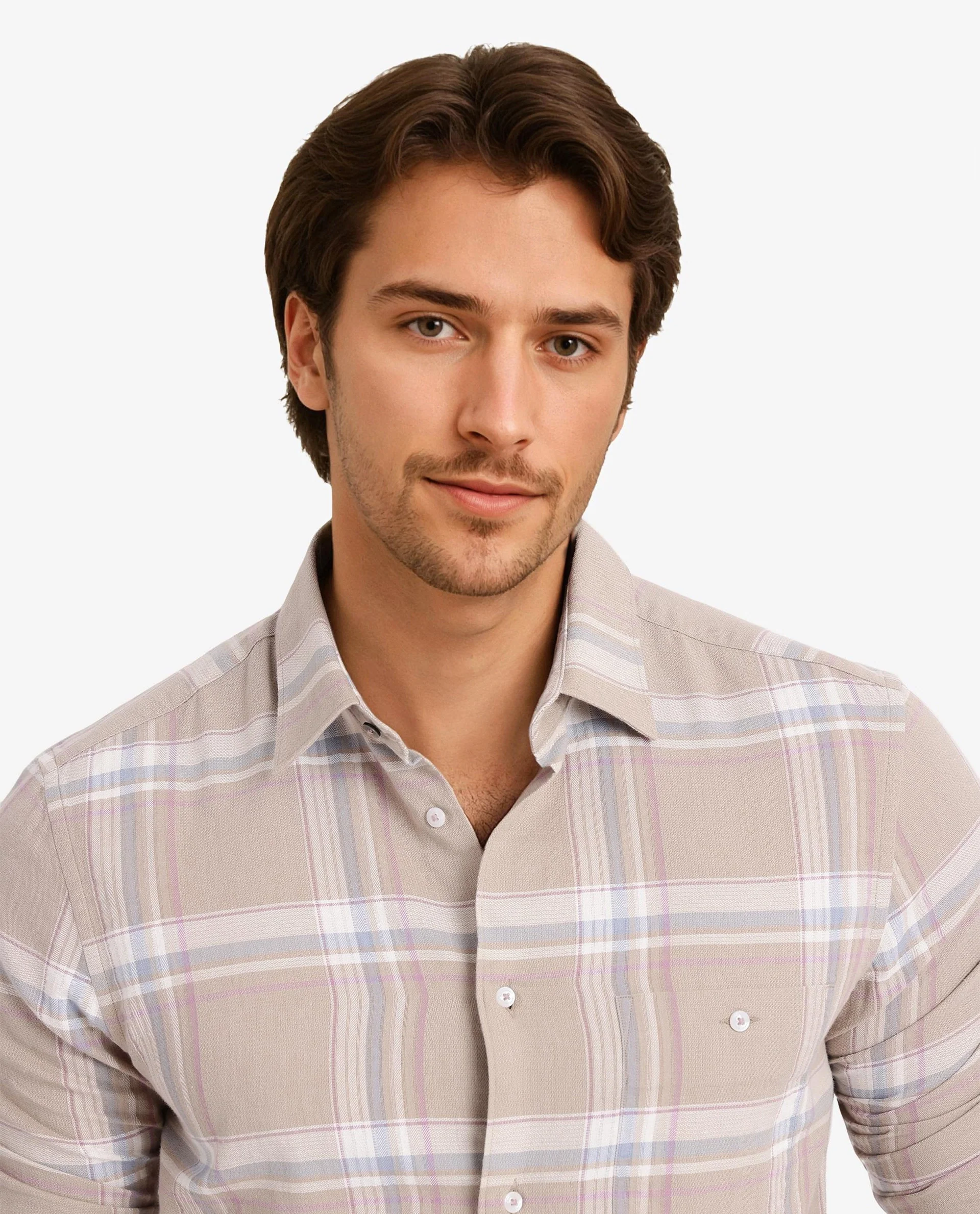 Rare Rabbit Men's Davi Beige Cotton Checked Print Regular Fit Full Sleeve Collared Shirt - Image 4