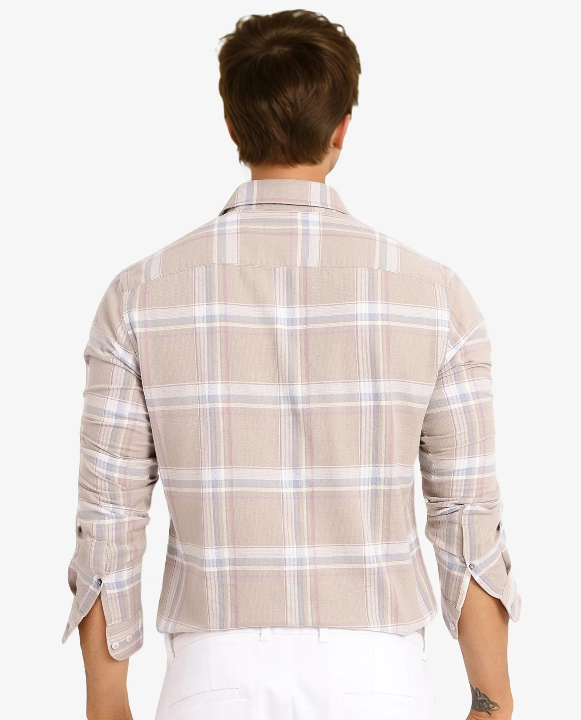 Rare Rabbit Men's Davi Beige Cotton Checked Print Regular Fit Full Sleeve Collared Shirt - Image 5